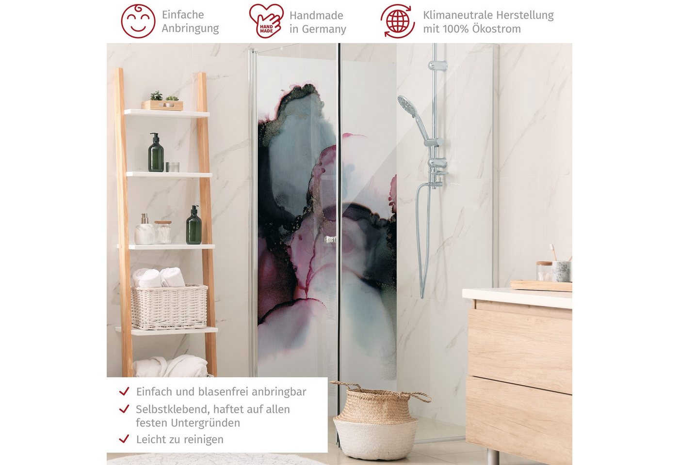 Thumbnail - Bilderdepot24 Badrückwand Aquarell pink Duschrückwand ohne Bohren Dusche Kunst Motiv, (1-tlg., Hart-Folie Smart matt 0,3...