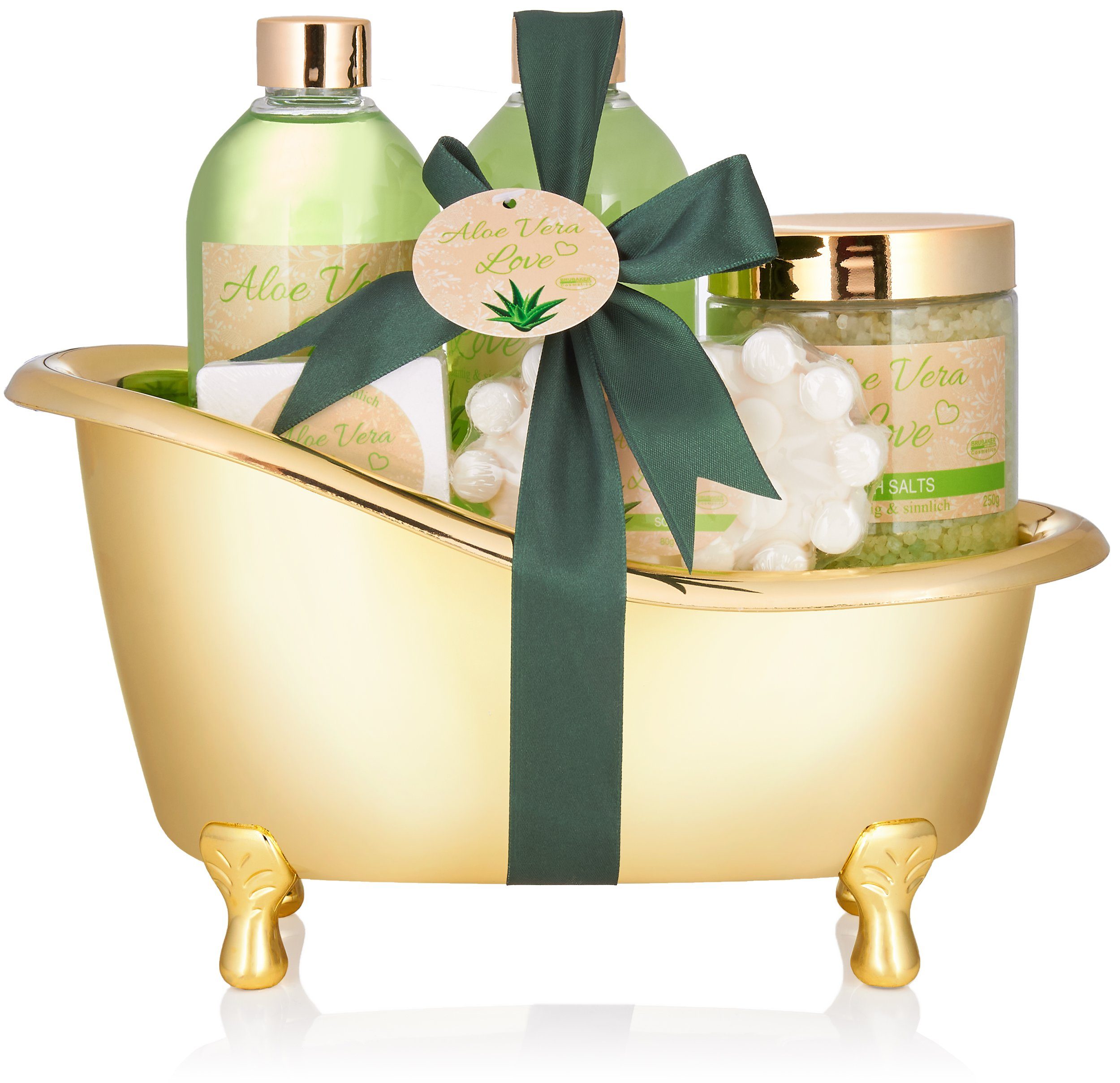 BRUBAKER Hautreinigungs-Set Dusch- und Badeset für Frauen, 6-tlg., Geschenkset mit Deko Badewanne, Damen Pflegeset mit Aloe Vera Duft, Wellness Beauty Set