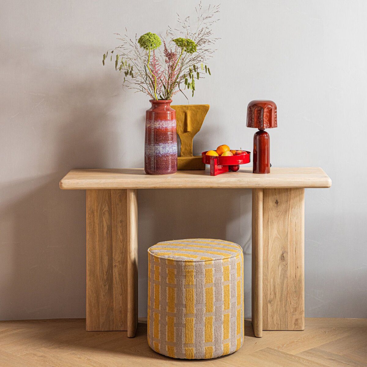 WOOOD Konsole / Schminktisch Ato - Mangoholz Natur, 80 cm, Naturtönen für ein natürliches Flair, abgerundete Ecken