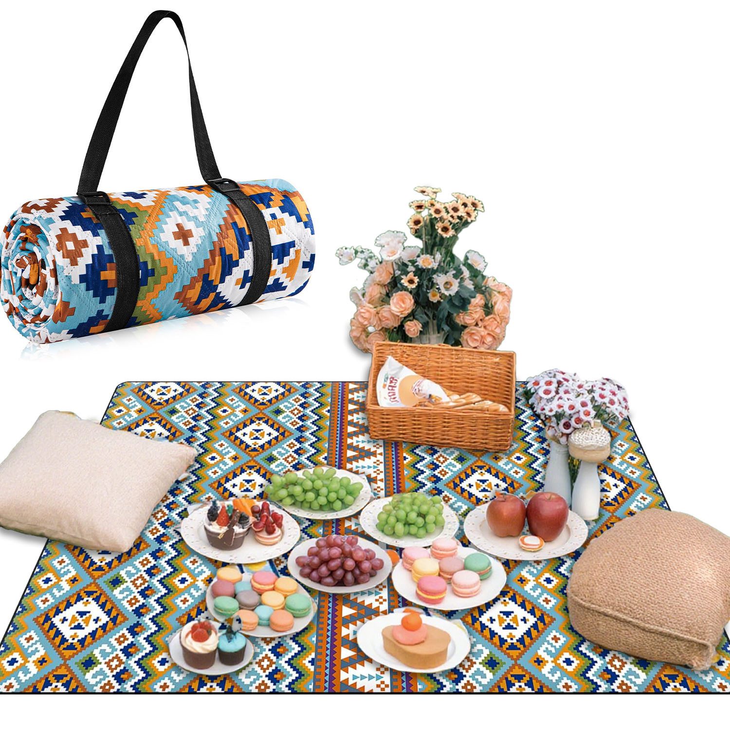 Picknickdecke Wasserdichte Picknickdecke 2×2m, Outdoor Camping- & Strandmat günstig online kaufen