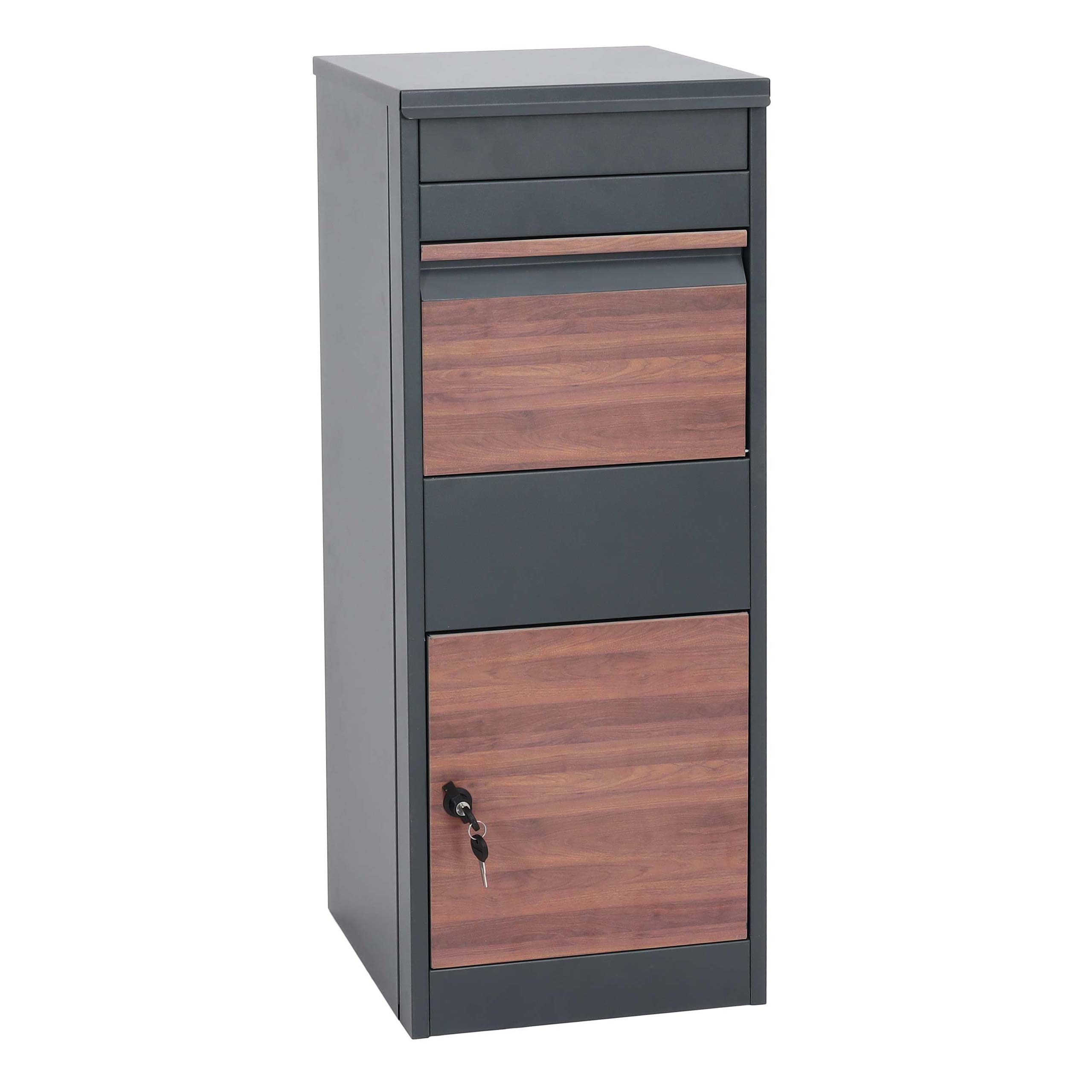 PROREGAL® Paketbriefkasten Paketkasten HxBxT 102x41x38cm Briefkasten anthrazit Holzoptik dunkel