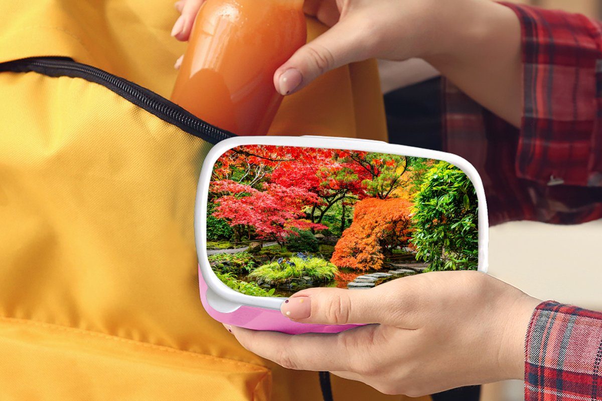 Japanisch für - - Lunchbox Erwachsene, Natur, Brotbox Steine MuchoWow Kunststoff, Bäume Mädchen, Brotdose Weg - Snackbox, Kunststoff - Kinder, (2-tlg), rosa