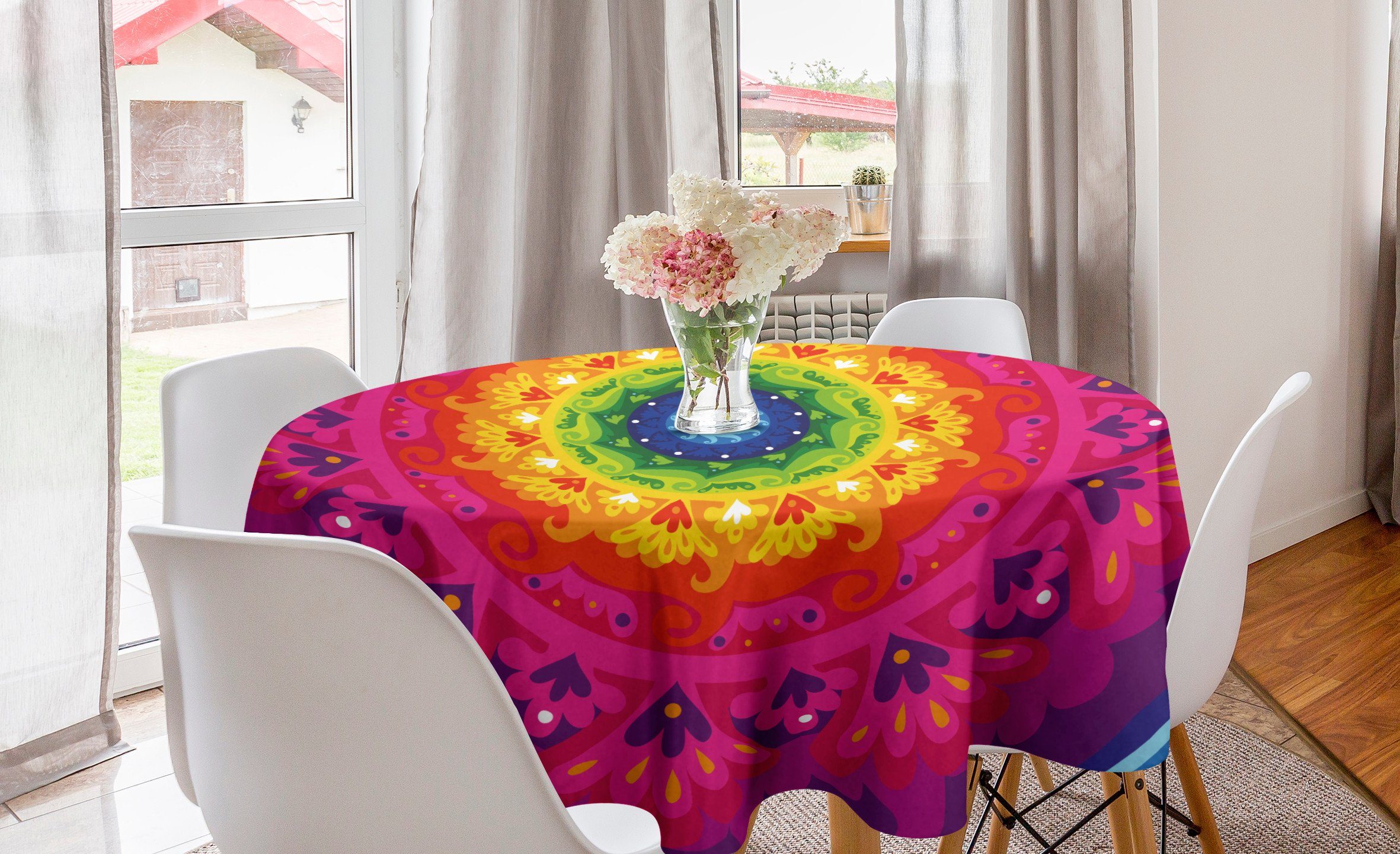 Abakuhaus Tischdecke Kreis Tischdecke Abdeckung für Esszimmer Küche Dekoration, lila Mandala Regenbogen-Hippie