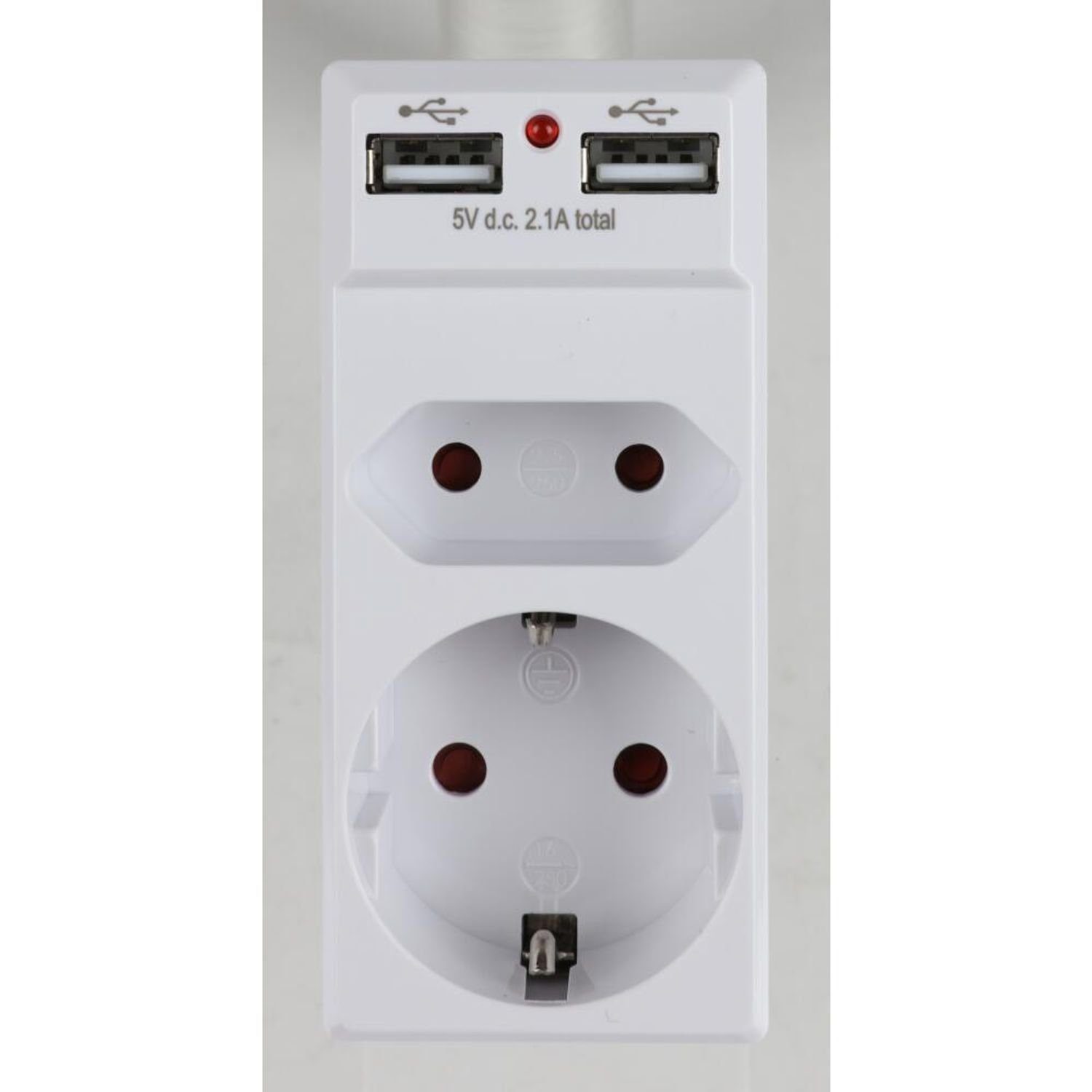 HEITECH Steckdose 6x Anschlüsse Kombination Steckdosenadapter USB Innen 2 Weiß Strom