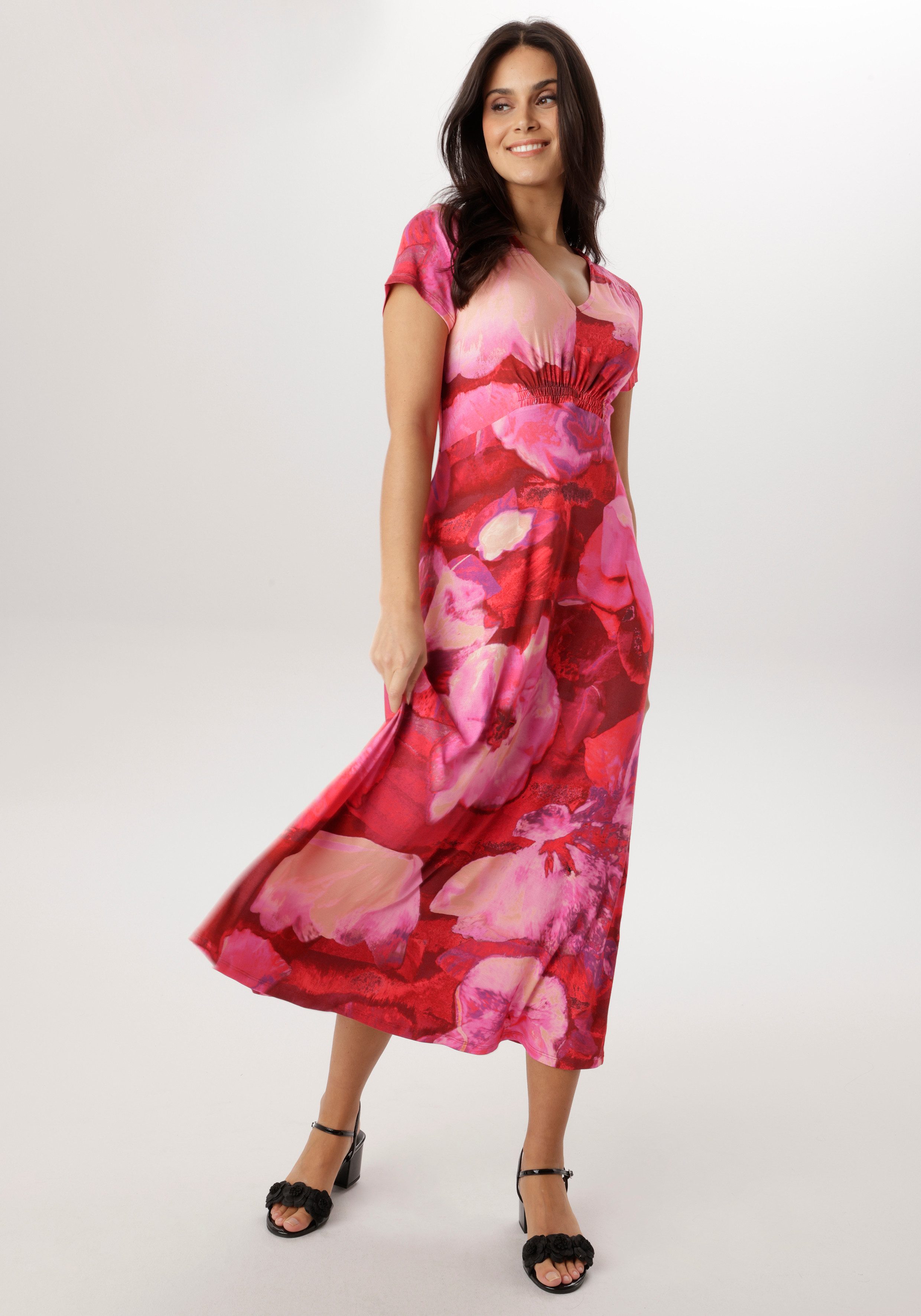 Aniston SELECTED Midikleid mit Smok-Details und fantasievollem Blütendruck günstig online kaufen