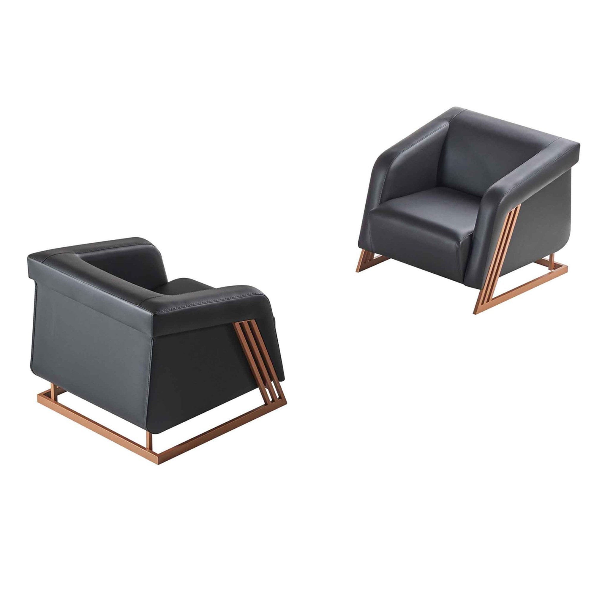 Xlmoebel Sessel Leder Lehn Schwarz mit Edelstahlgestell, Modern 1-Sitzer (2-St., 2x Sessel), Made in Europa