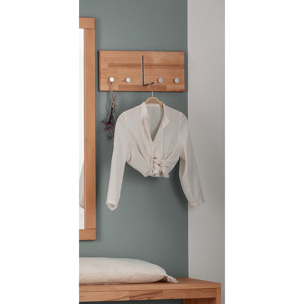 Lomadox Шкафыpaneel CUENCA-137, Buche massiv, 4 feste Metallhaken, 1 Klapphaken, 50 cm breit