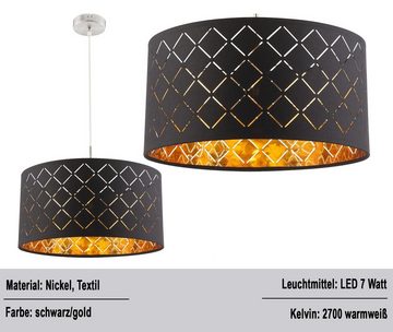 Globo Hängeleuchte Hängelampe Esszimmer LED Pendelleuchte Wohnzimmer Textil Schwarz, rund, schwarz, LED wechselbar, Warmweiß, Hängeleuchte, Schlafzimmer, Pendellampe, Küche, Flur