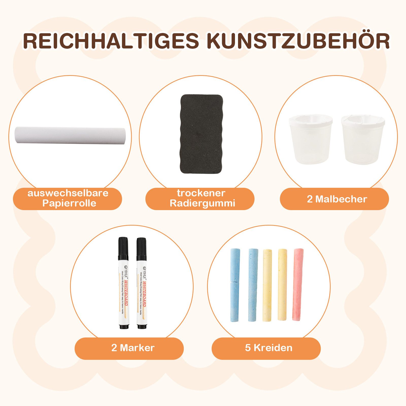 COSTWAY Standtafel 6 in 1 Kinder Staffelei Set, mit Bank – Bild 4 von 5