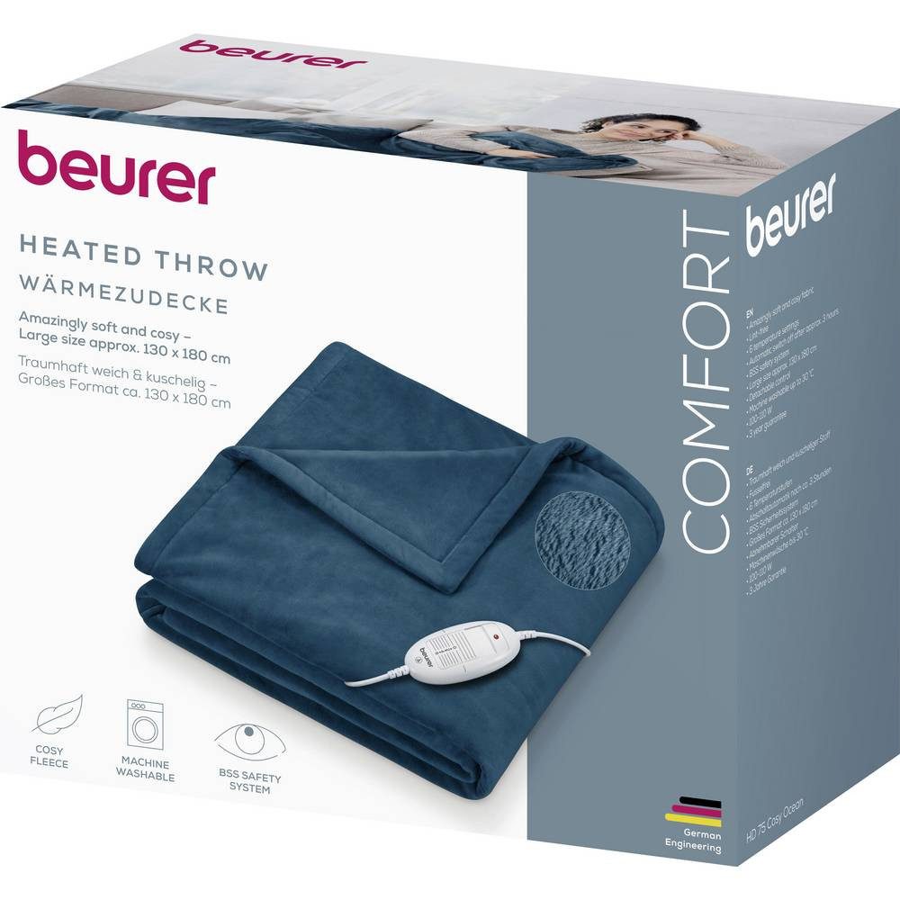 BEURER Heizdecke HD 75 Wärmedecke 100 W Ozeanblau 40019