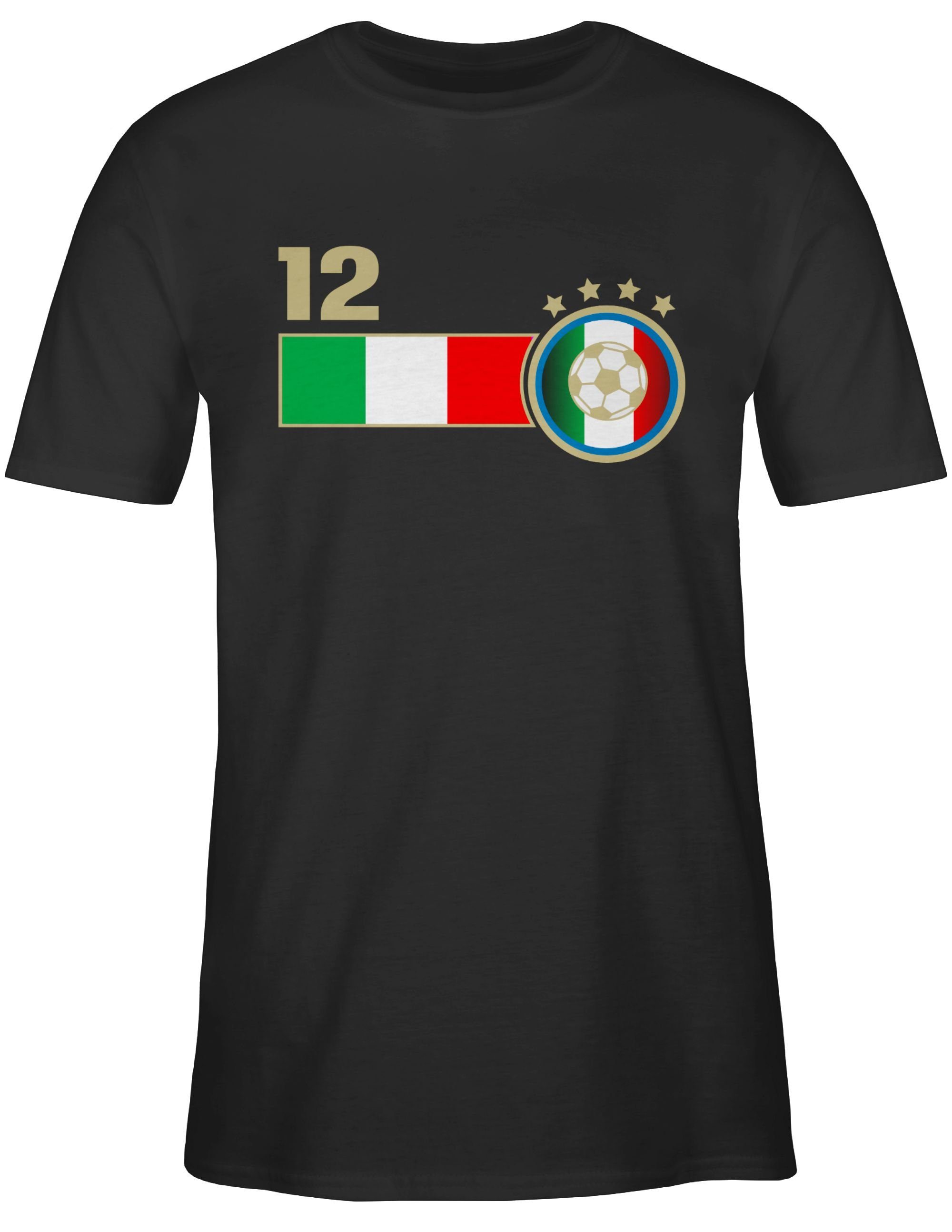 EM 12. Italien 03 Fussball T-Shirt 2024 Shirtracer Mann Mannschaft Schwarz