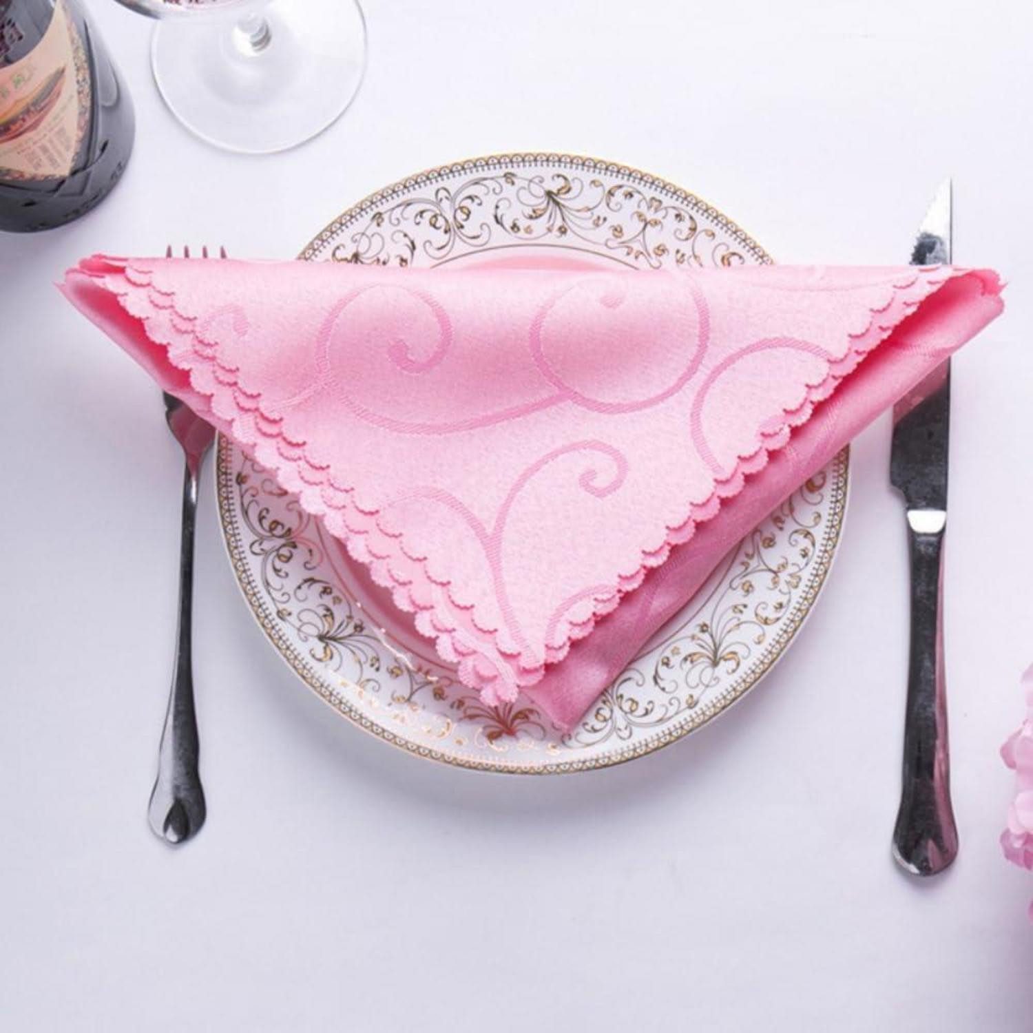 LuxusKollektion Stoffserviette Servietten Jacquard 48x48cm Rosa 4 Stück, (4 St)