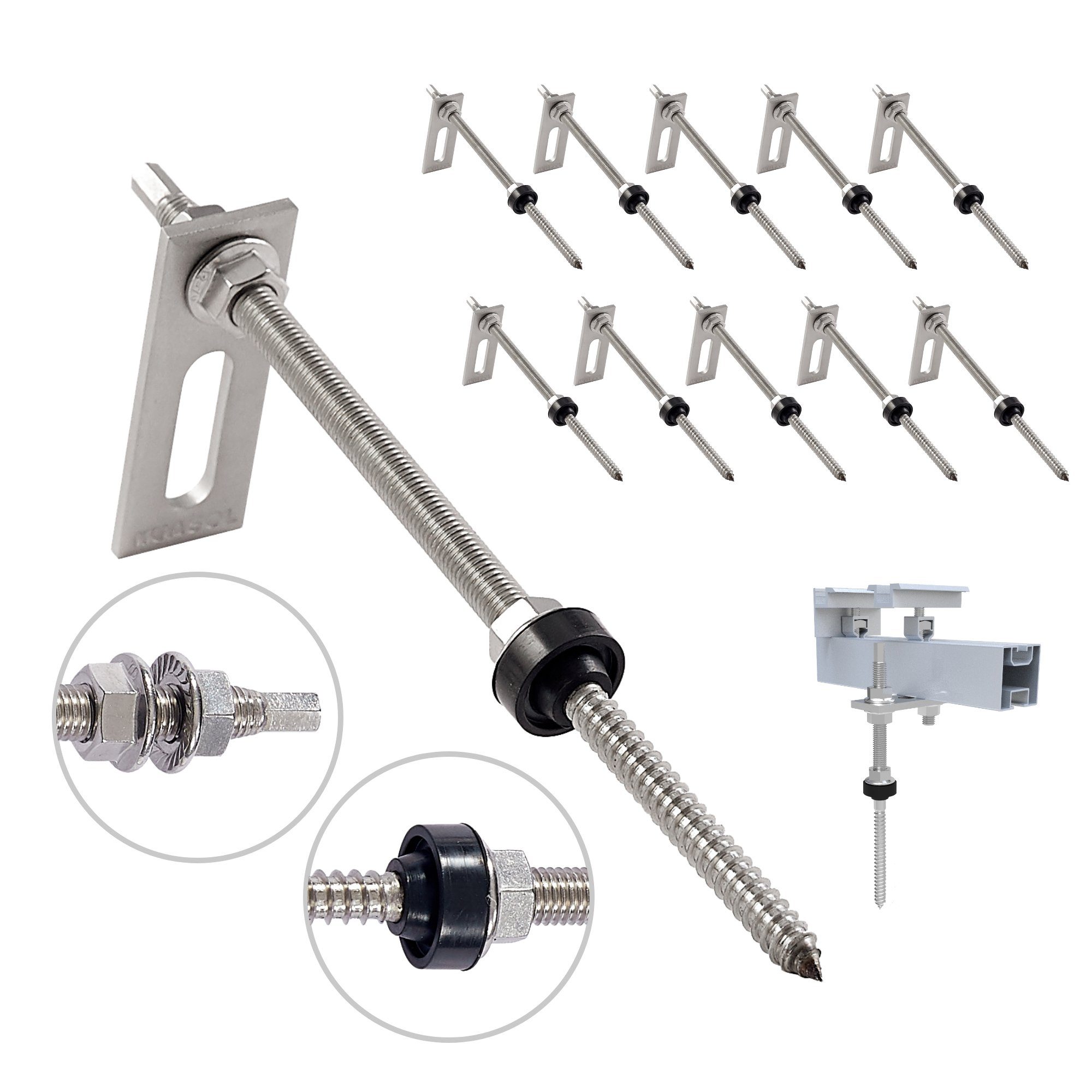 NuaSol Stockschraube mit Adapterblech 4er Pack oder 10er Pack, (Set, 10 St)