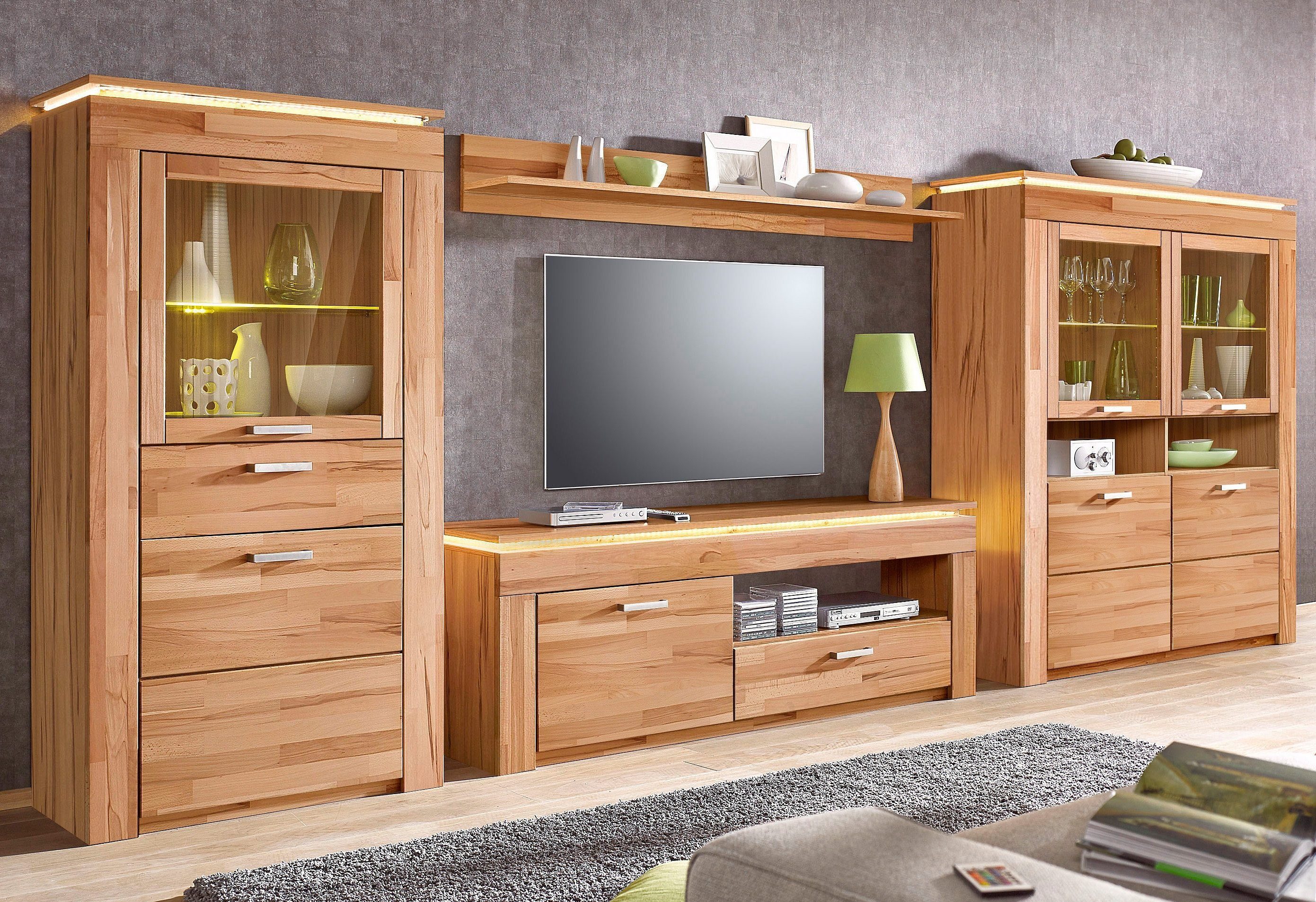VOGL Möbelfabrik Wohnwand, (Set, 4-St), Set 4 tlg. besteht aus 2 Vitrinen, 1 Lowboard und 1 Wandregal