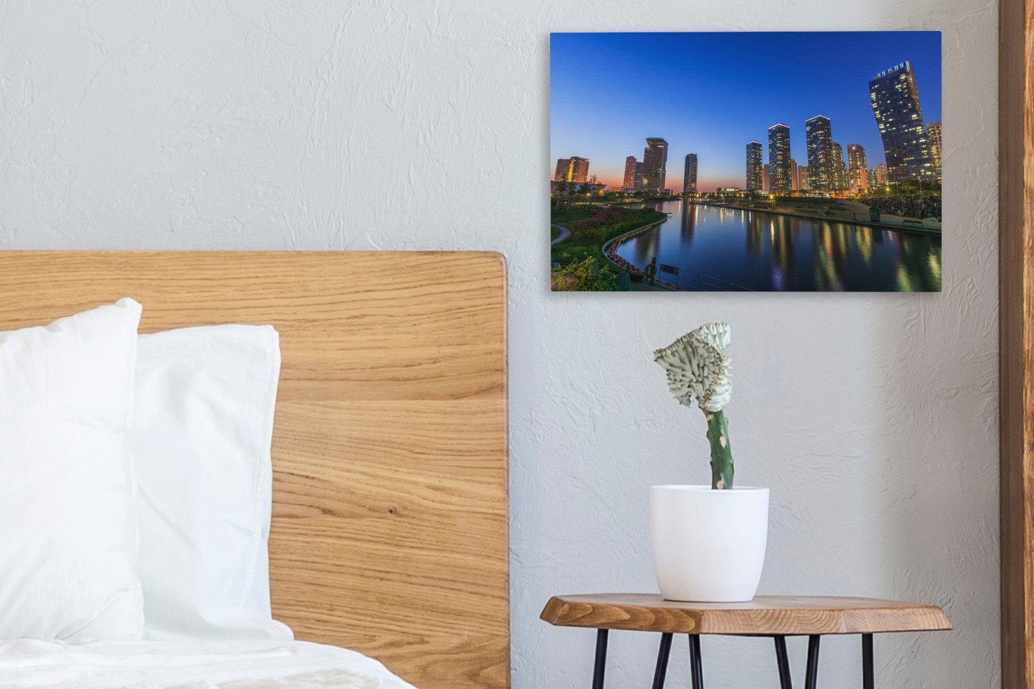 (1 30x20 Wolkenkratzer Wandbild Südkorea, am cm St), Kanal OneMillionCanvasses® Wanddeko, bei Leinwandbild Aufhängefertig, Incheon in Leinwandbilder,