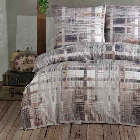 Bettwäsche, Buymax, Renforcé: 100% Baumwolle, 2 teilig, 155x220 cm, Bettbezug-Set mit Reißverschluss Karo Kariert, Braun Beige