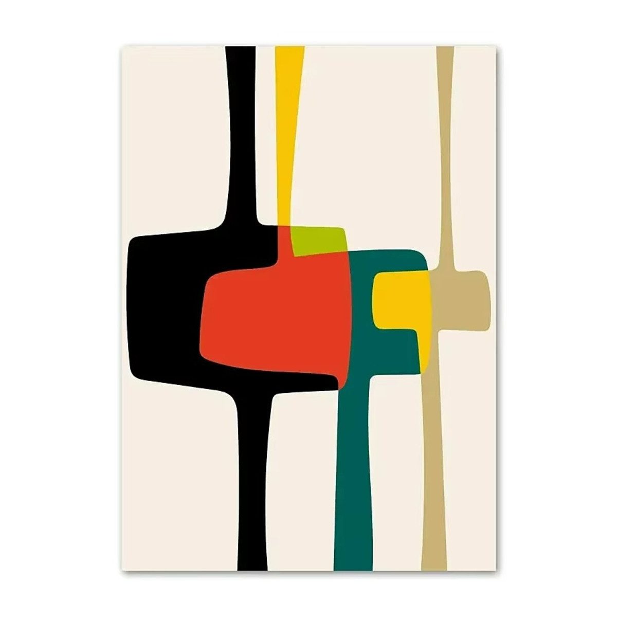 TPFLiving (OHNE RAHMEN) Poster - Leinwand - Wandbild, Minimalistische Mid-Century Abstrakte Geometrische Kunst Leinwand (Leinwandbild XXL), Farben: Orange, Gelb, Schwarz, Rot, Grün, Blau -Größe: 20x30cm