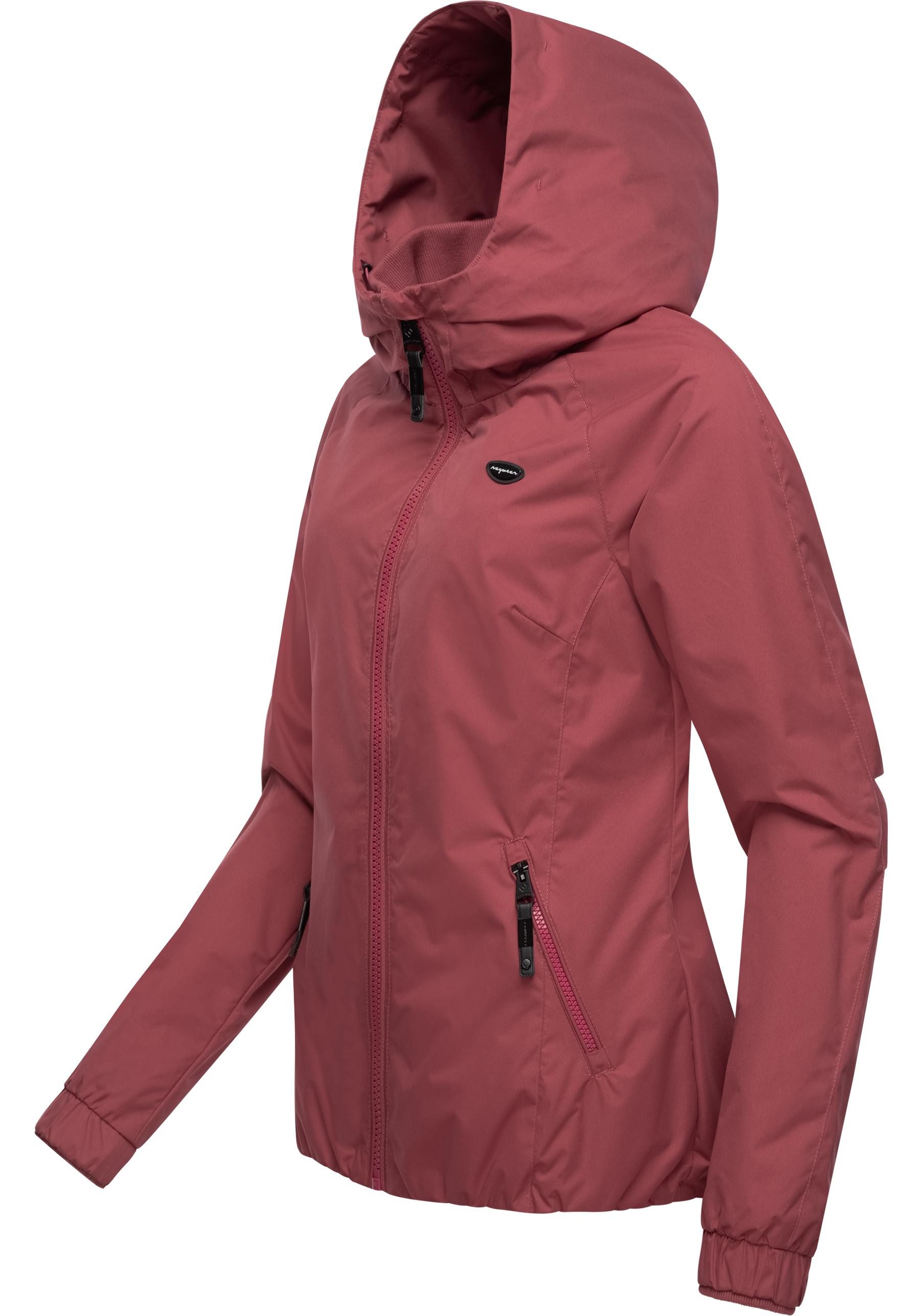 Übergangsjacke mit Ragwear Dizzie stylische Outdoorjacke großer Kapuze rosa