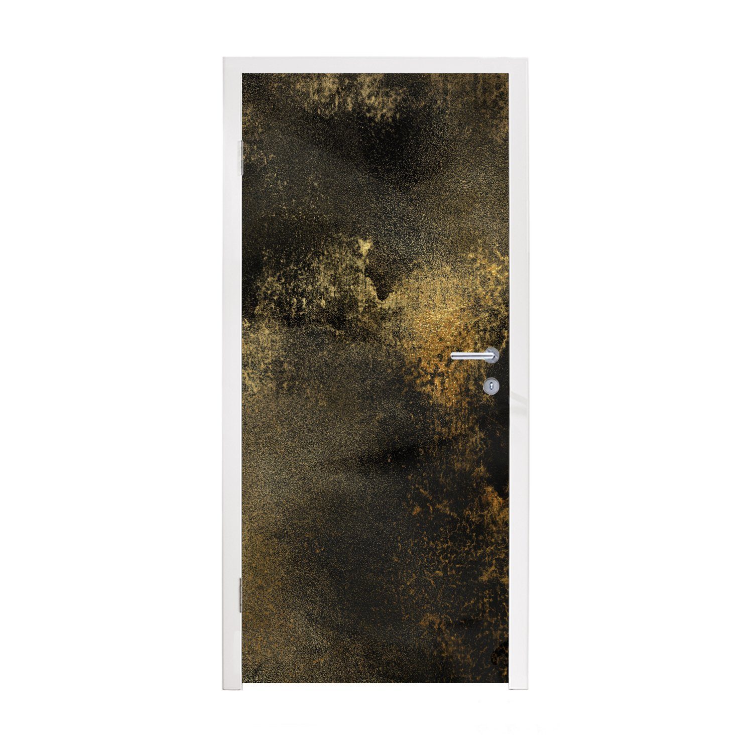 cm für Tür, St), 75x205 - Matt, bedruckt, Türtapete Türaufkleber, Luxus, (1 Schwarz Fototapete - MuchoWow Gold