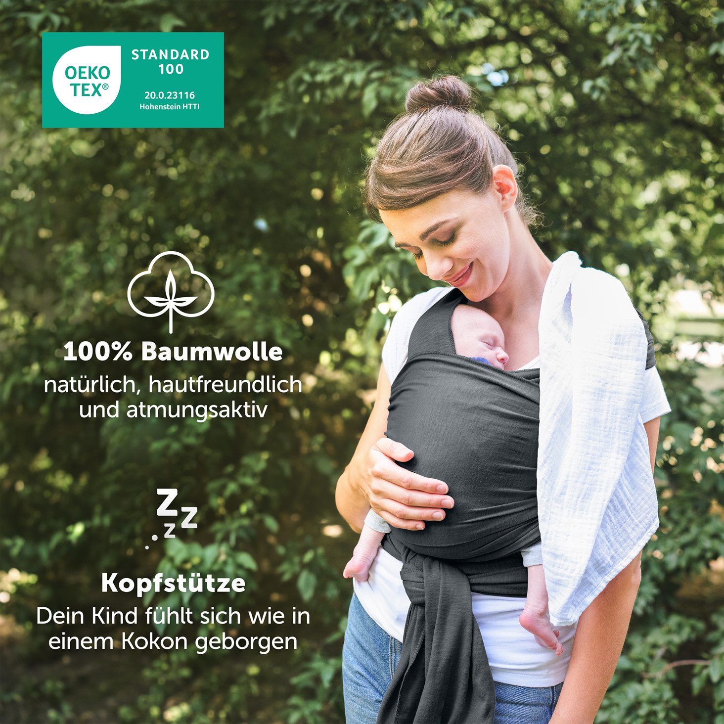 Laleni Tragetuch für Neugeborene bis 15kg - 100% weiche Baumwolle, Babytragetuch aus Baumwolle, OEKO-TEX Zertifiziert, ab Geburt geeignet