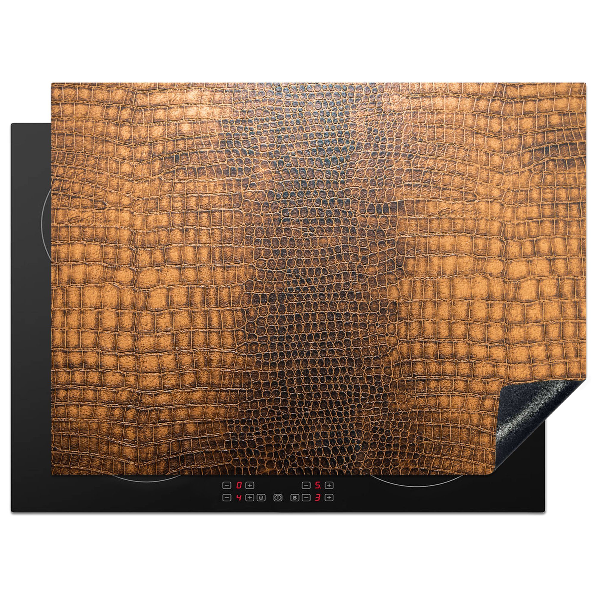 Textur - Ceranfeldabdeckung - - Induktionsschutz Vinyl, 70x52 MuchoWow Herdblende-/Abdeckplatte tlg), Mobile nutzbar, Arbeitsfläche Tierhaut, cm, Leder (1