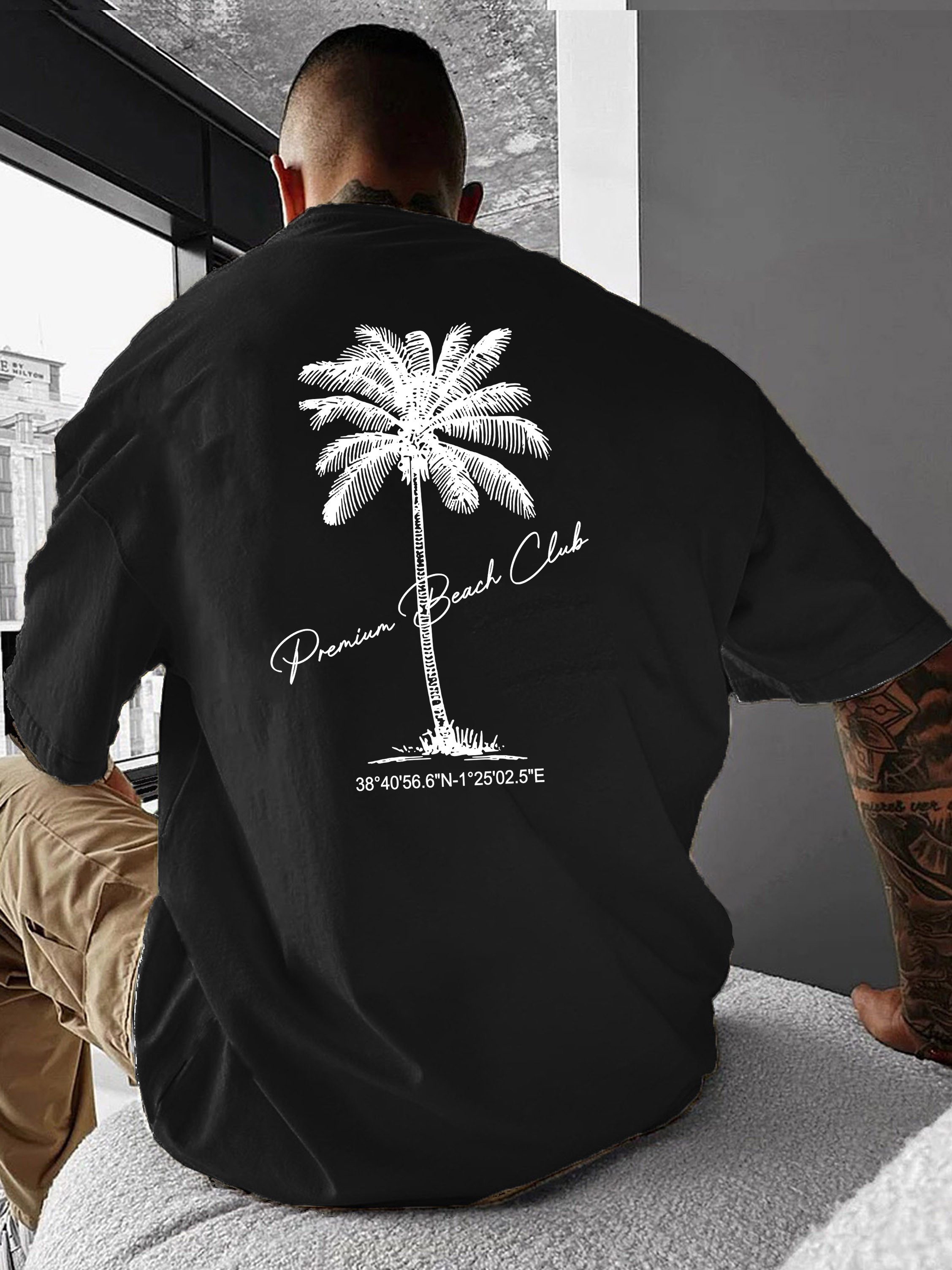 RMK T-Shirt Herren Shirt Basic Rundhals Palme Urlaub aus 100% Baumwolle