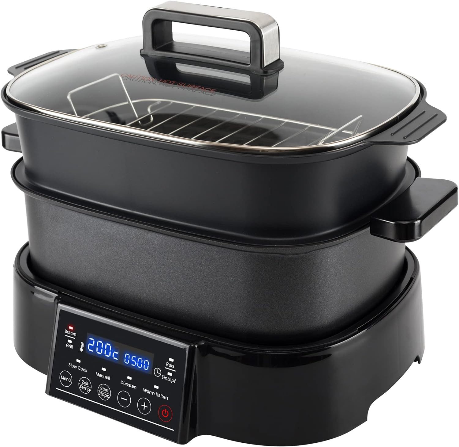 - CONTRAER - Multikocher 2in1 Multikocher Dampfgaren Grillen Kochen Dünsten 310HDMC2I1, 1250.00 W, 2-in-1 Multikocher zum Grillen, Kochen und Dampfgaren, Show Cooking