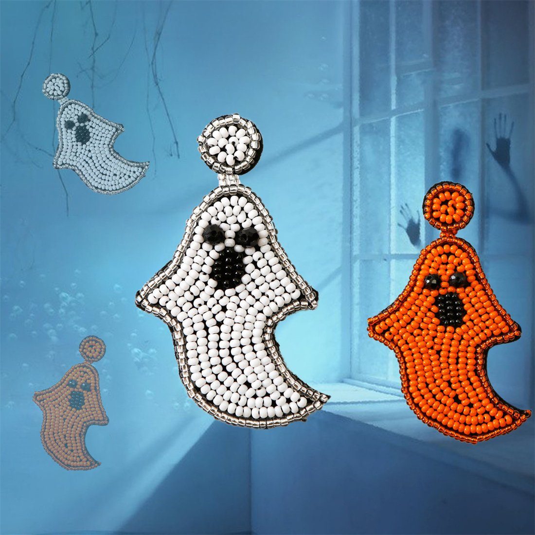 Weiß DÖRÖY Spooky Ohrhänger Bead Paar Ohrstecker Ohrringe, Drop Ohrringe, Rice Halloween Spooky