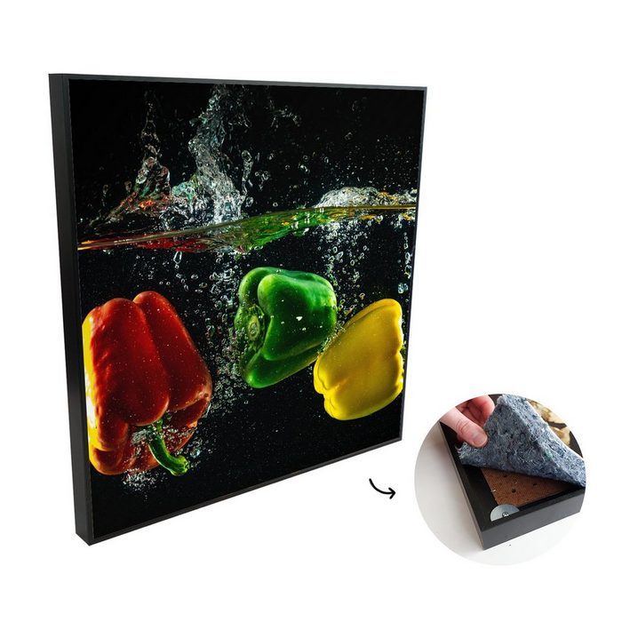 MuchoWow Akustikplatte Paprika - Gemüse - Wasser - Schwarz - Rot - Grün - Gelb (1-St) Wandverkleidung gegen Akustik Moderne Gemälden Bild Malerei