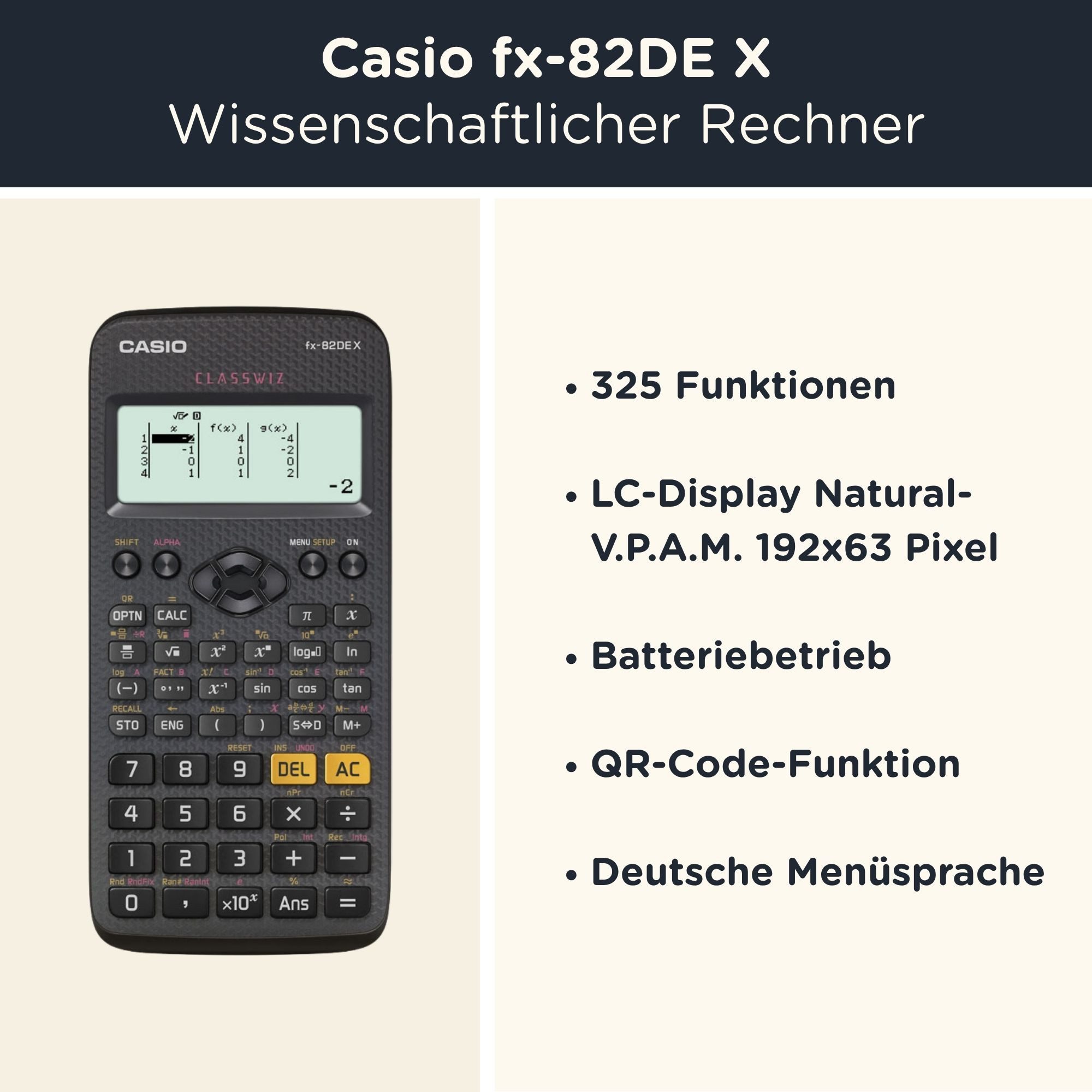 CASIO Taschenrechner fx-82DE X ClassWiz inkl. WYNGS Schutztasche Hellgrau – Bild 2 von 5