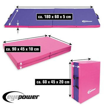 eyepower Fitnessmatte 180x60 Klappbare Gymnastikmatte 5cm dicke Matte, Weichbodenmatte pink