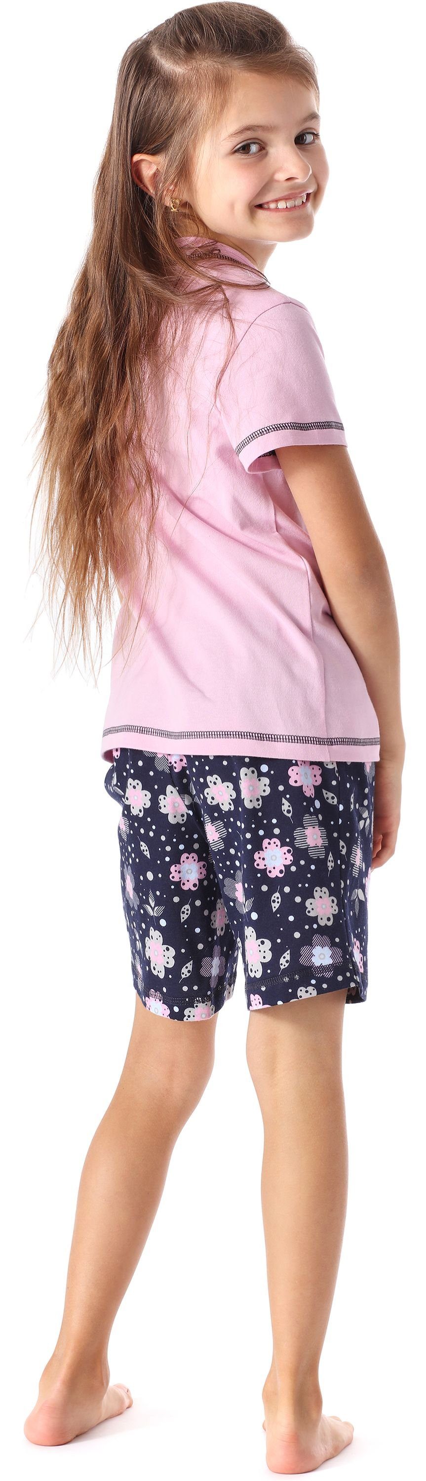Baumwolle MS10-292 Style Set Rosa/Blumen Schlafanzüge Schlafanzug aus Kurz Mädchen Merry Pyjama