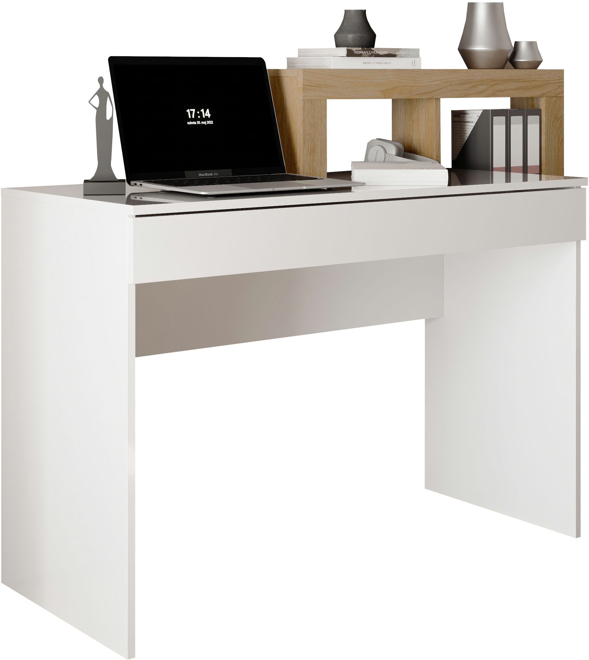 Home affaire Schreibtisch Hamburg, Breite 138 cm, Tiefe 50 cm, mit Schubkasten u. Aufsatz/Regal, Computertisch, Arbeitstisch, Schminktisch, Arbeitsplatz, 4 Fäch – Bild 3 von 5