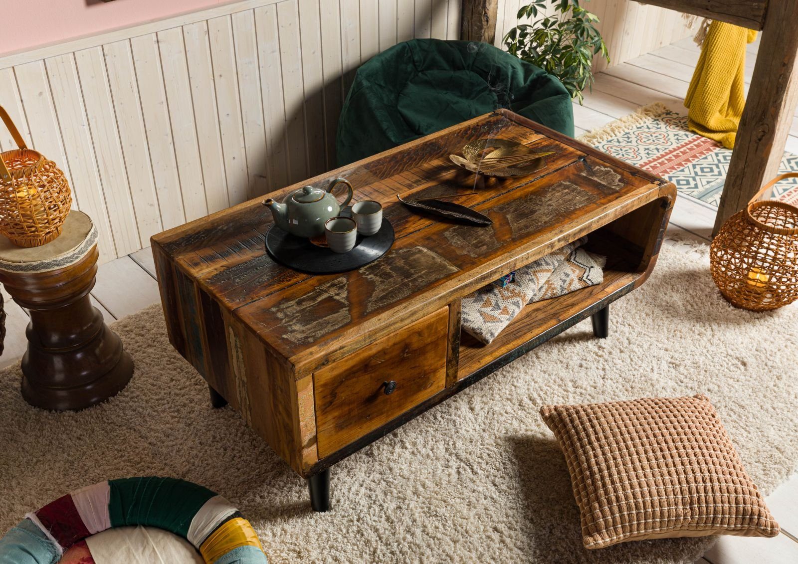 Massivmoebel24 Couchtisch Couchtisch Altholz 120x60x53 mehrfarbig lackiert günstig online kaufen