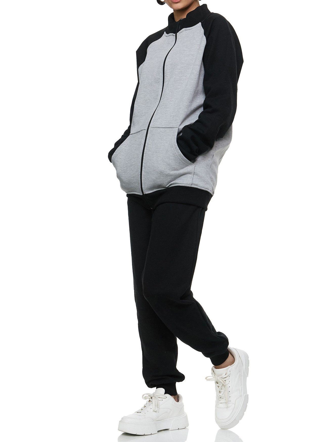 L.gonline Freizeitanzug Damen Trainingsanzug, Freizeitanzug ohne Kapuze 500A (Sweatjacke ohne Kapuze mit Hose, 2-tlg), Fitness Freizeit Casual