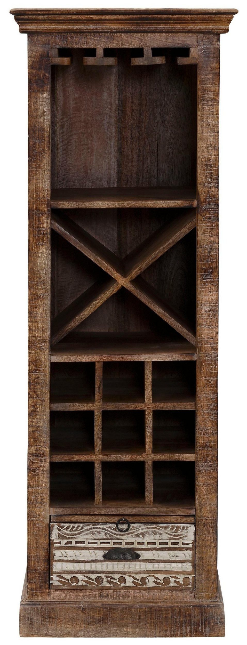 loft24 Weinregal Malika, Standregal, Flaschenregal, Mangoholz, Rustikales Design