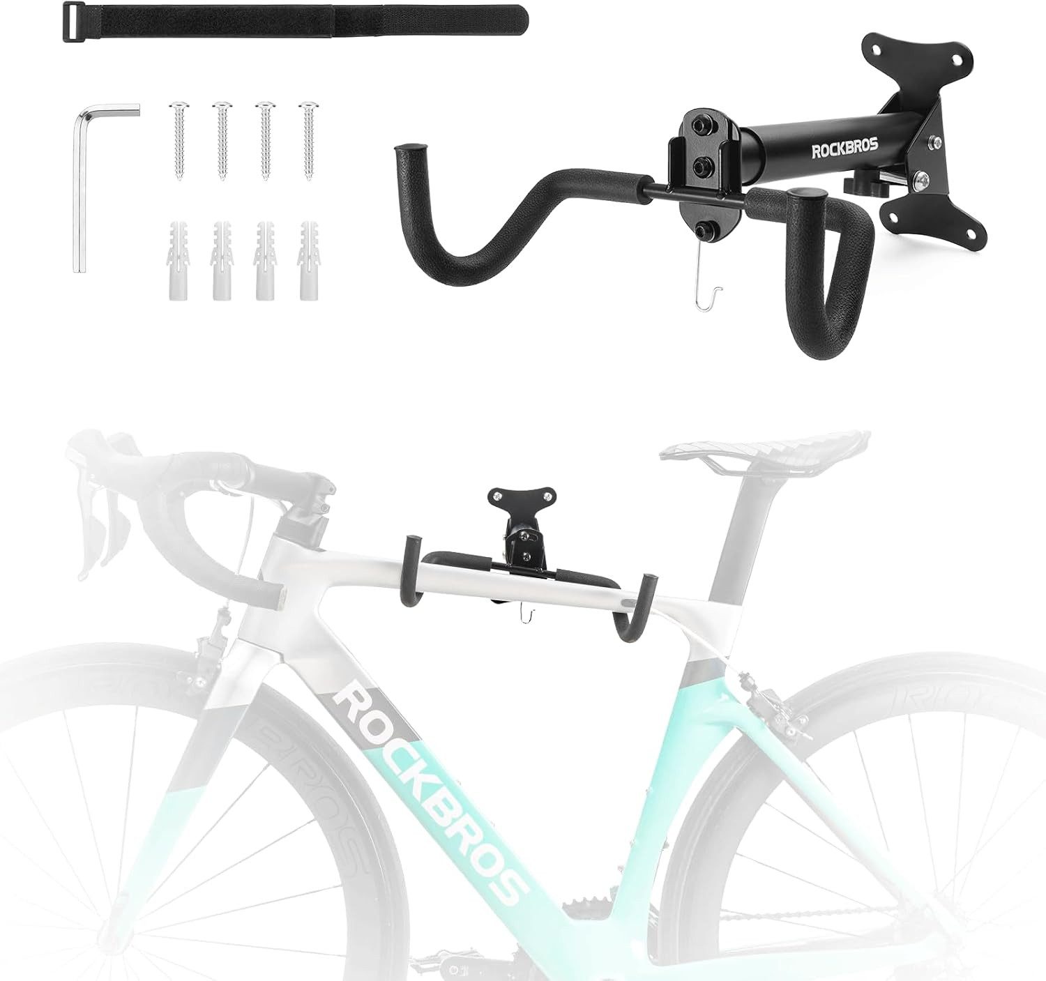 ROCKBROS Fahrradständer Fahrrad-Wandhalterung klappbar mit Helmhaken 30 kg