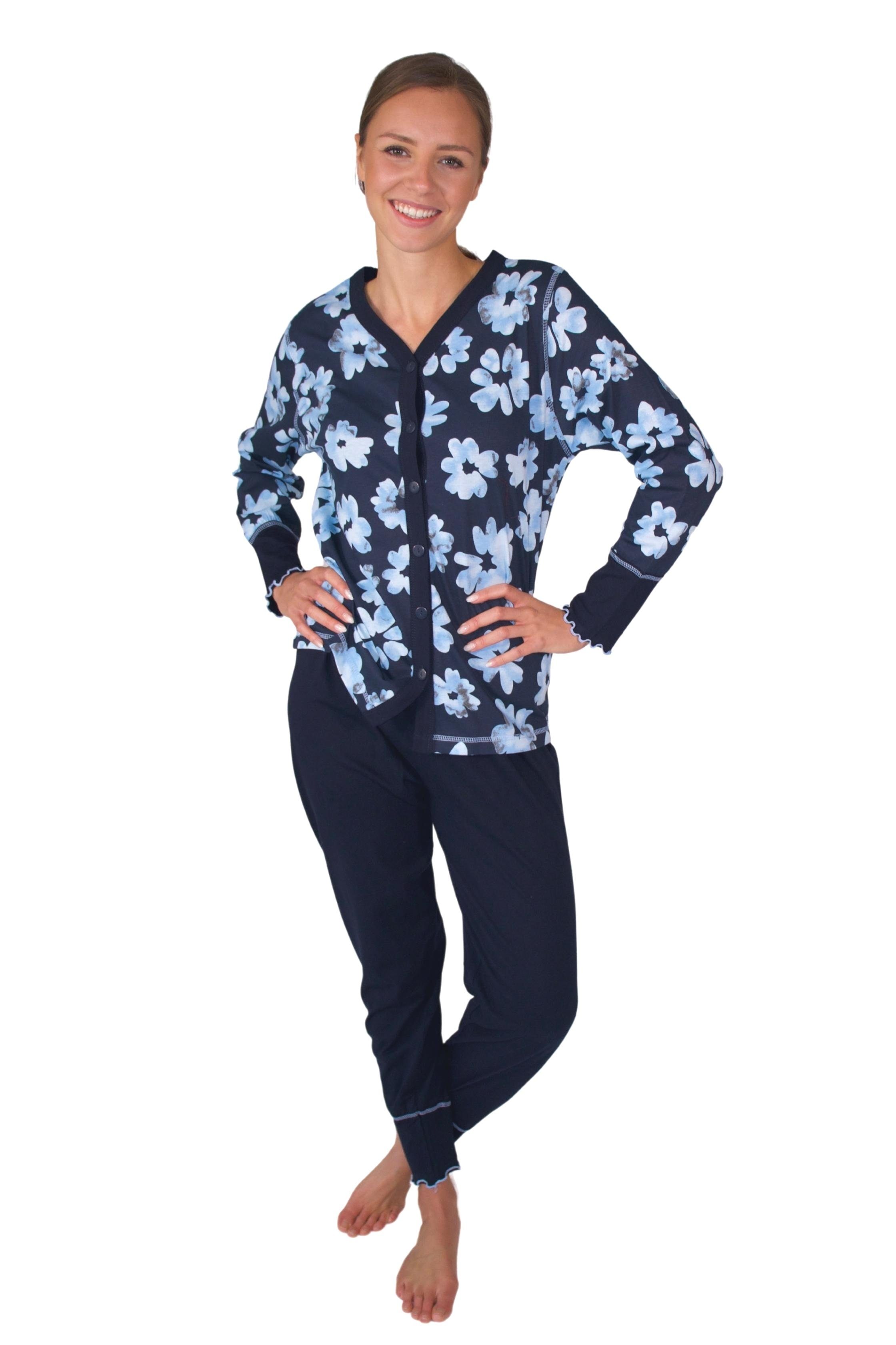 Consult-Tex Pyjama Damen weicher Qualität Baumwolle-Jersey Schlafanzug aus Pyjama DW311blau