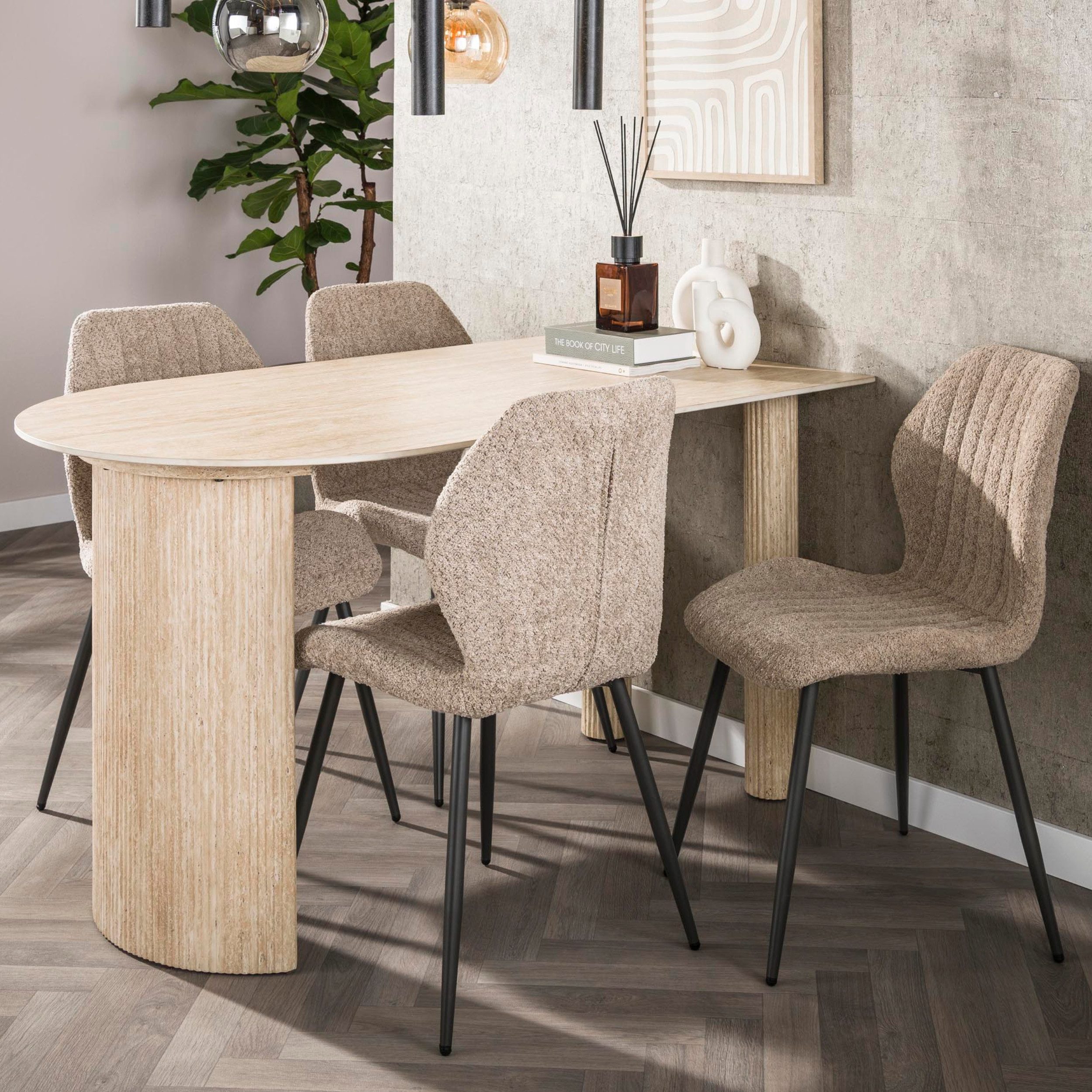 alesvelt Esstisch ROMANO PARETE Platzsparender Anstelltisch in Travertin-Optik (1-Tisch), 140x80x77 cm Keramik, Travertin-Design