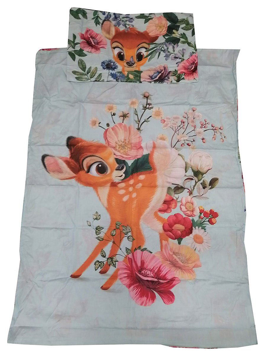 Disney Babybettwäsche Babybettwäsche Bambi mit Blumen und Schmetterling, Renforcé, 2 teilig