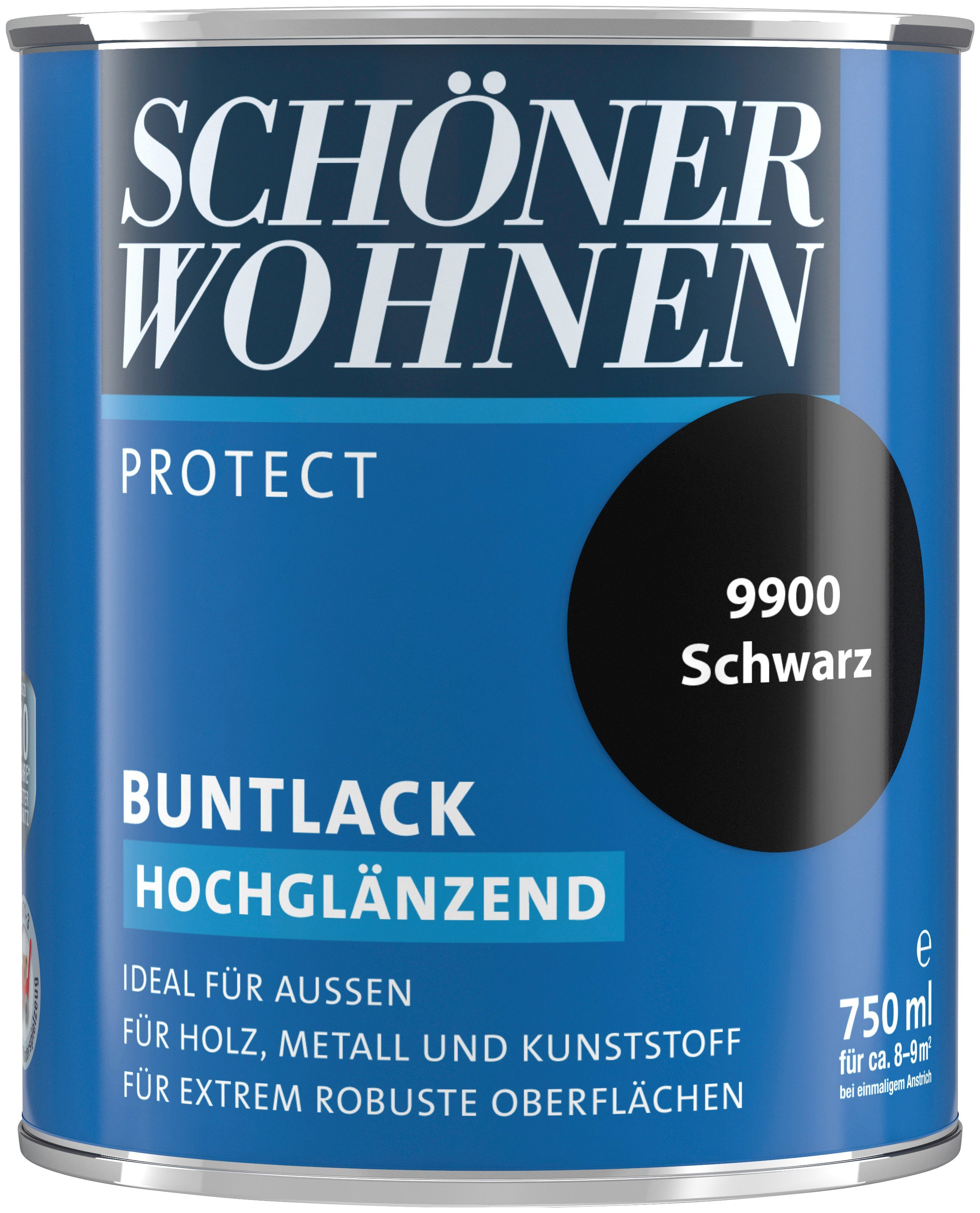 Protect SCHÖNER hochglänzend, ml, Lack Buntlack, für 750 schwarz, ideal außen FARBE WOHNEN