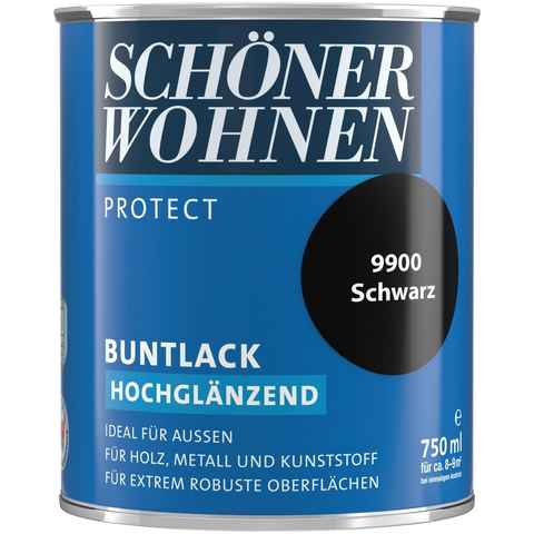 SCHÖNER WOHNEN FARBE Lack Protect Buntlack, 750 ml, schwarz, hochglänzend, ideal für außen