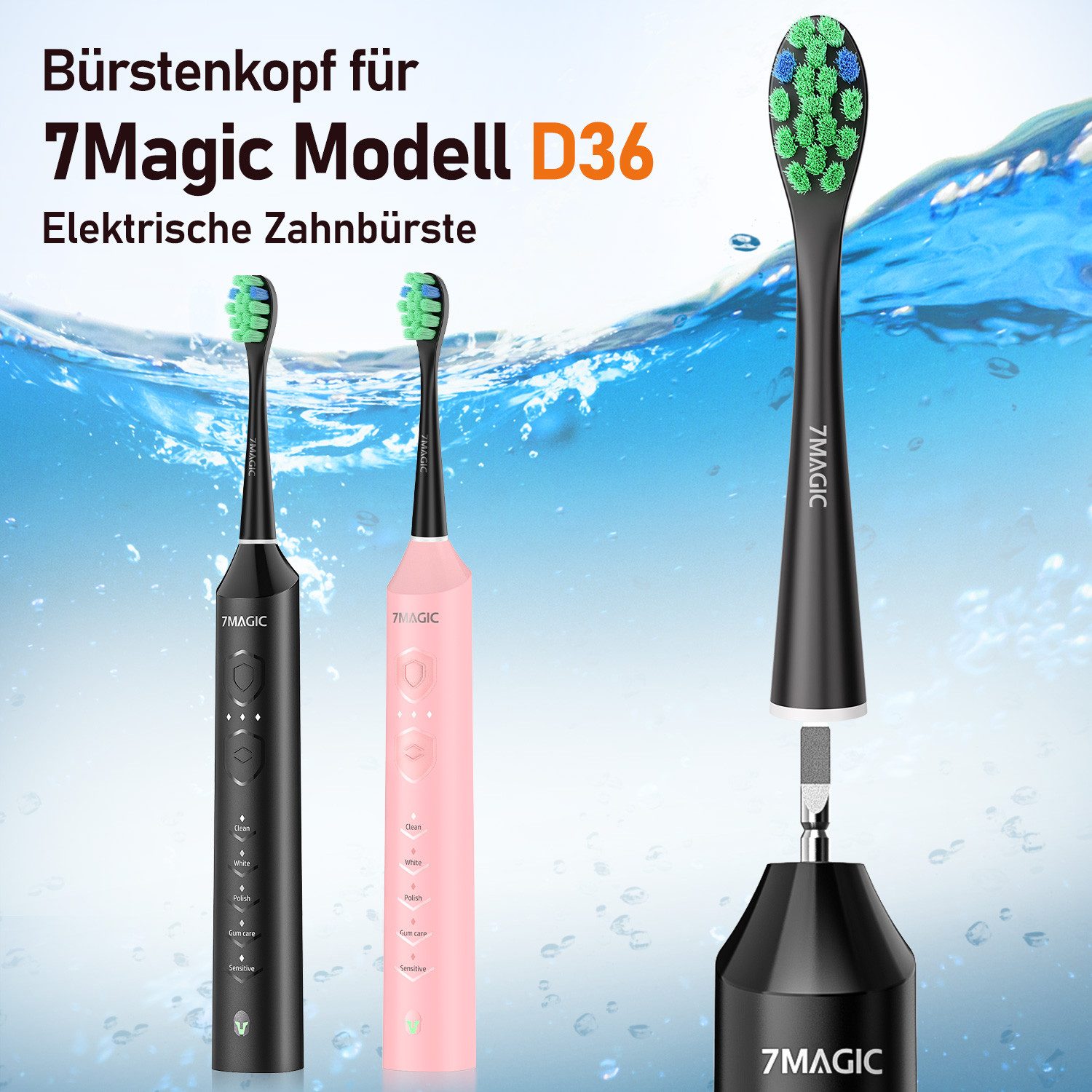 MCURO Aufsteckbürsten Ersatzbürsten Kompatibel mit D36 Elektrischen Zahnbürste, PEDEX-Bürstenkopf, Zahnbürstenköpfe Schwarz, Arbeitet mit Precision Clean, 3D Whitening, Sensitive Clean, U-förmige Borsten, Standardgröße,Ersatzbürsten für Schallzahnbürste
