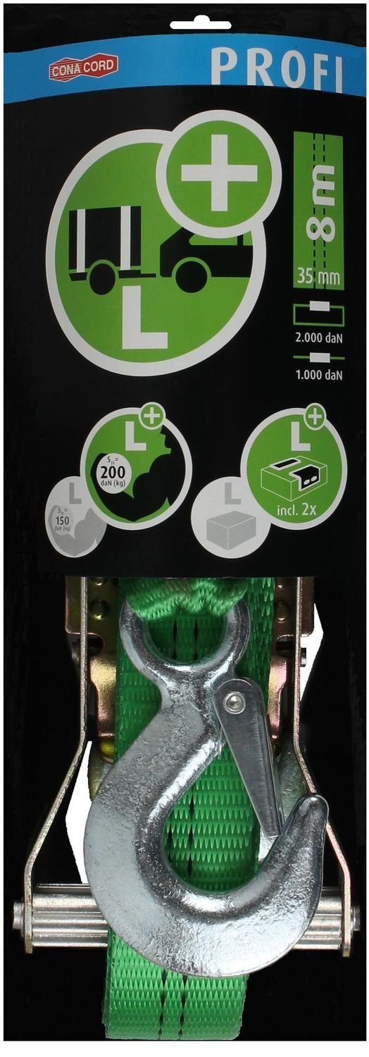 CONACORD Zurrgurt PROFI Spanngurt Ladungsgurt Zurrgurt 8mx35mm + Ratsche mit 2 Karabinerhaken Ratschengurt (1-St) DIN EN 12195-2