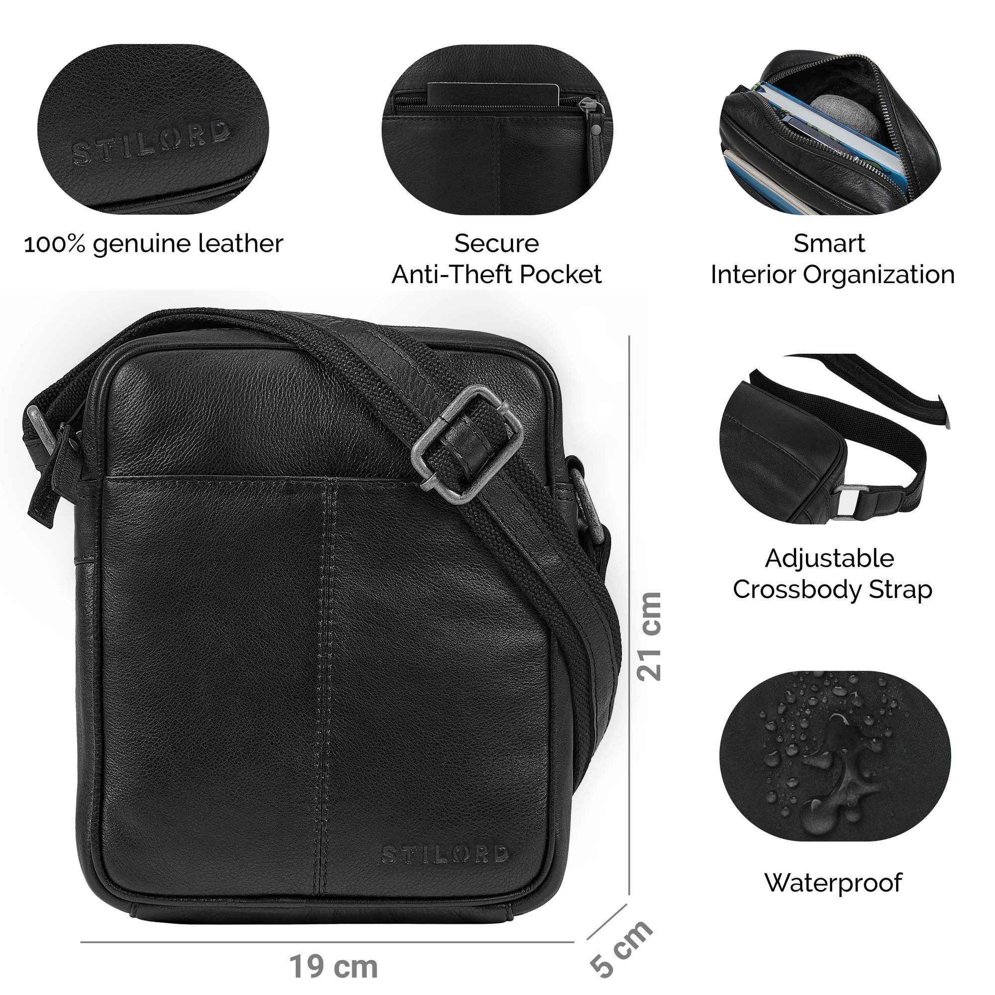 STILORD Schultertasche "Nilo" Elegante Umhängetasche Herren Klein Leder für Tablet 8,3 Zoll