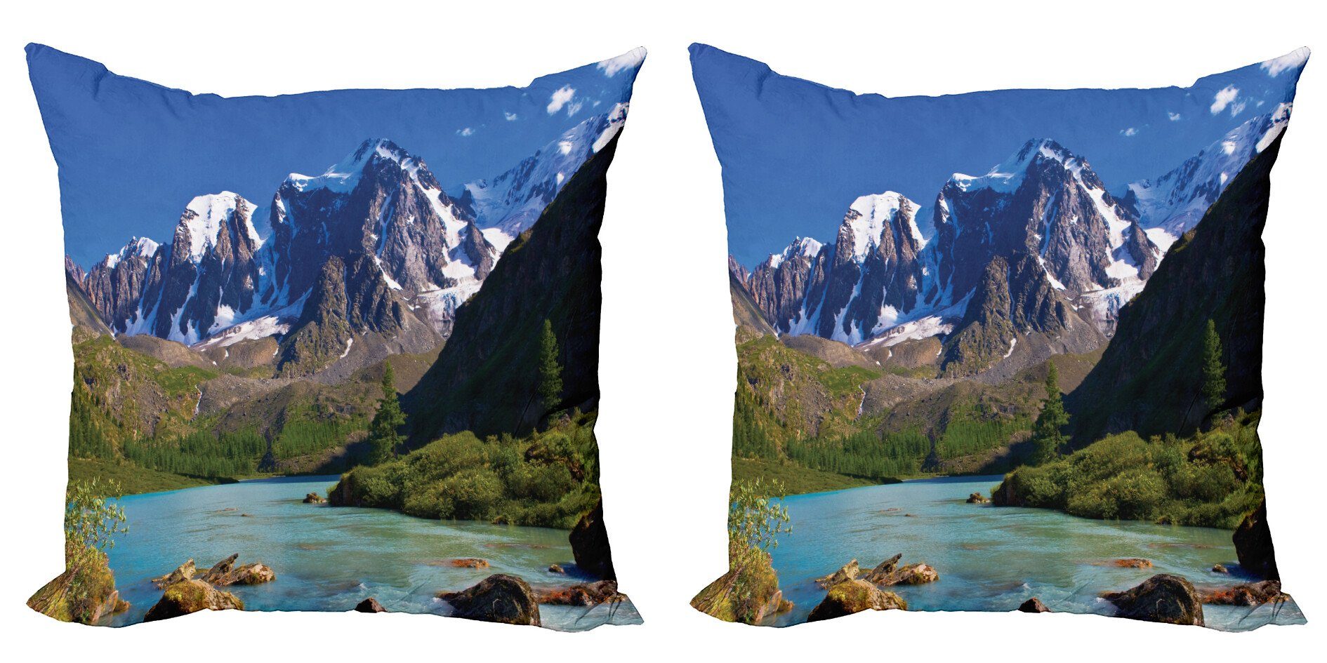 Stück), Doppelseitiger Kissenbezüge Schneebedeckt Mountain Accent Modern (2 Wolken Abakuhaus River Digitaldruck,