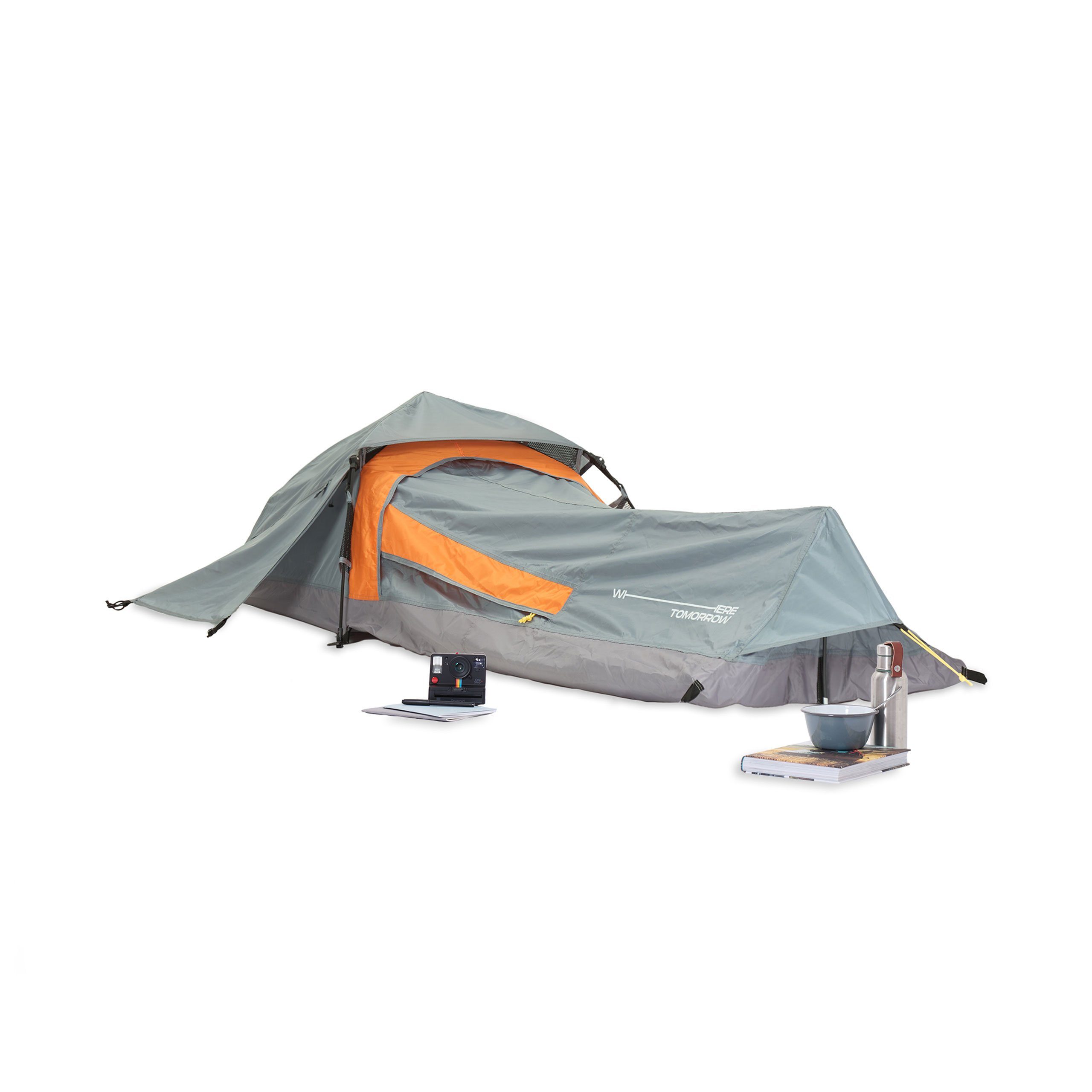 Camping Zelt Orange/Grau Outdoor Zelt Schirmsystem Kuppelzelt bis zu 3 Personen 