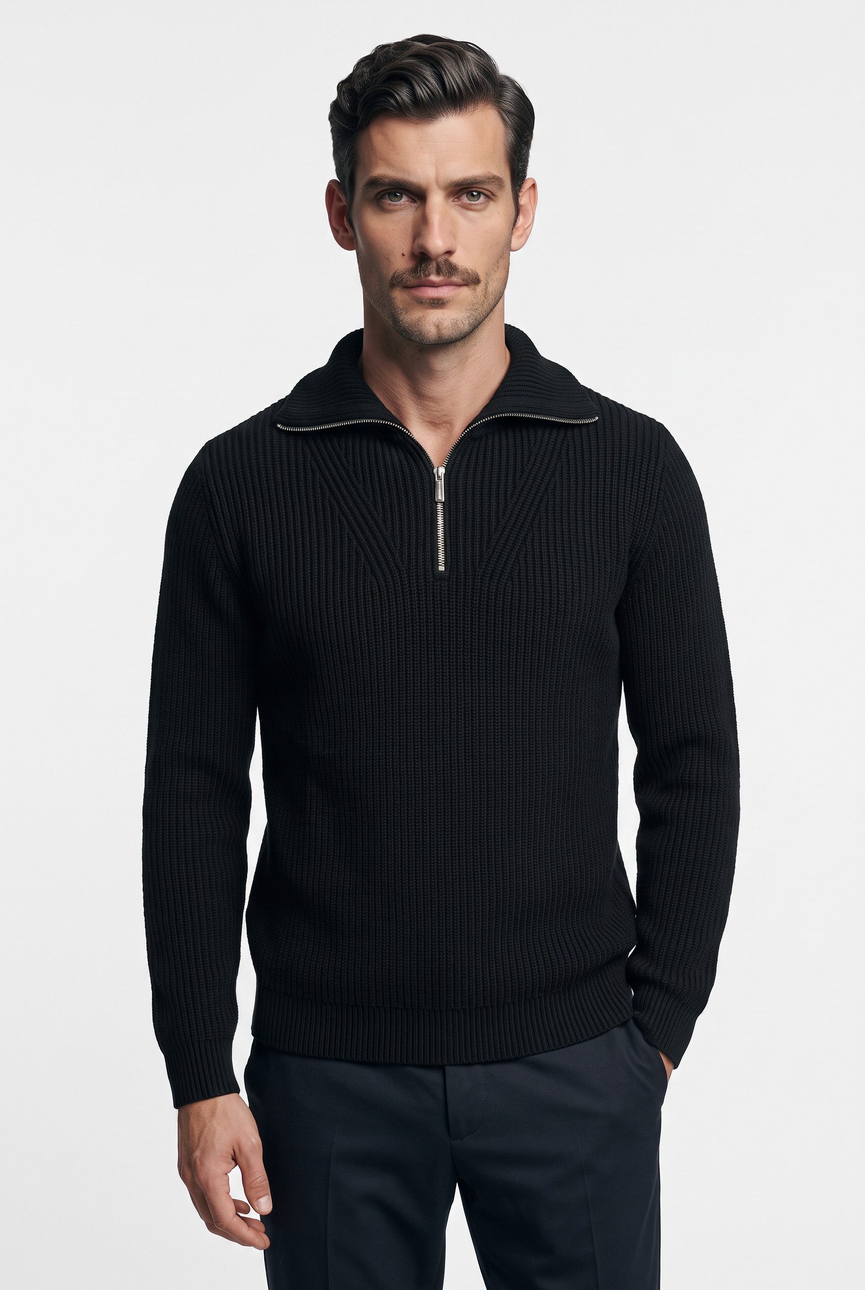 Strellson Troyer Zip Pullover Remo mit Kaschmir-Anteil, weiches Material, Grobstrick Klassiker