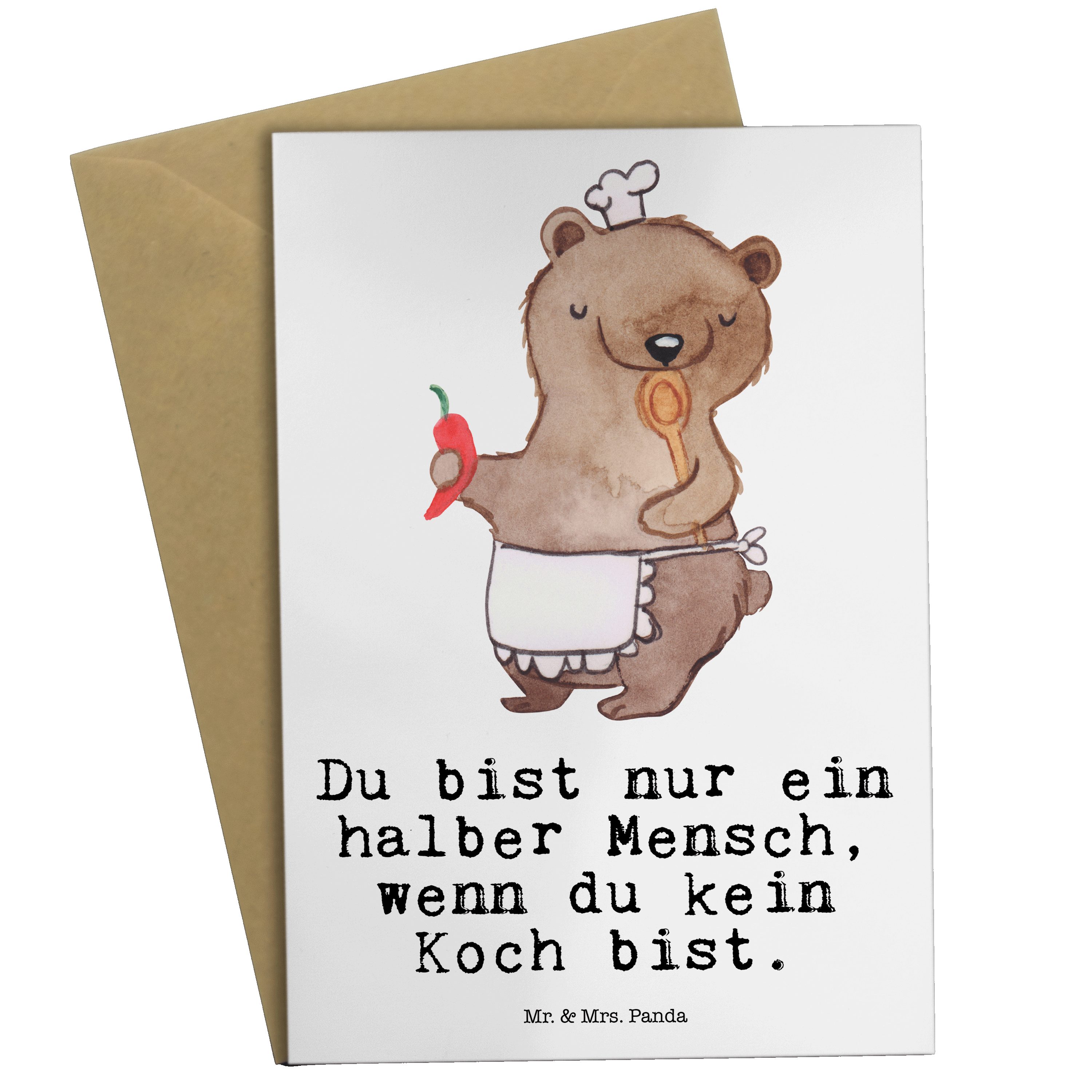 Mr. & Mrs. Panda Grußkarte Koch mit Herz - Weiß - Geschenk, Karte, Danke, Hochzeitskarte, Kolleg