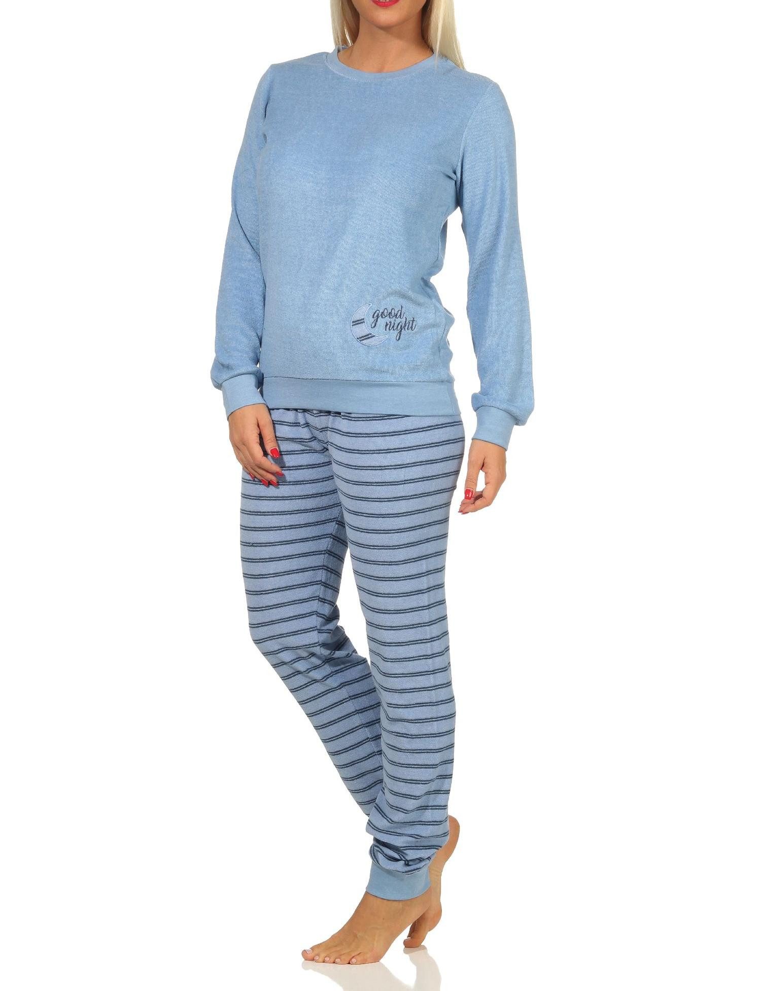 Normann Pyjama Damen Frottee Pyjama mit Bündchen – Oberteil mit Mond Applikation – Bild 2 von 4